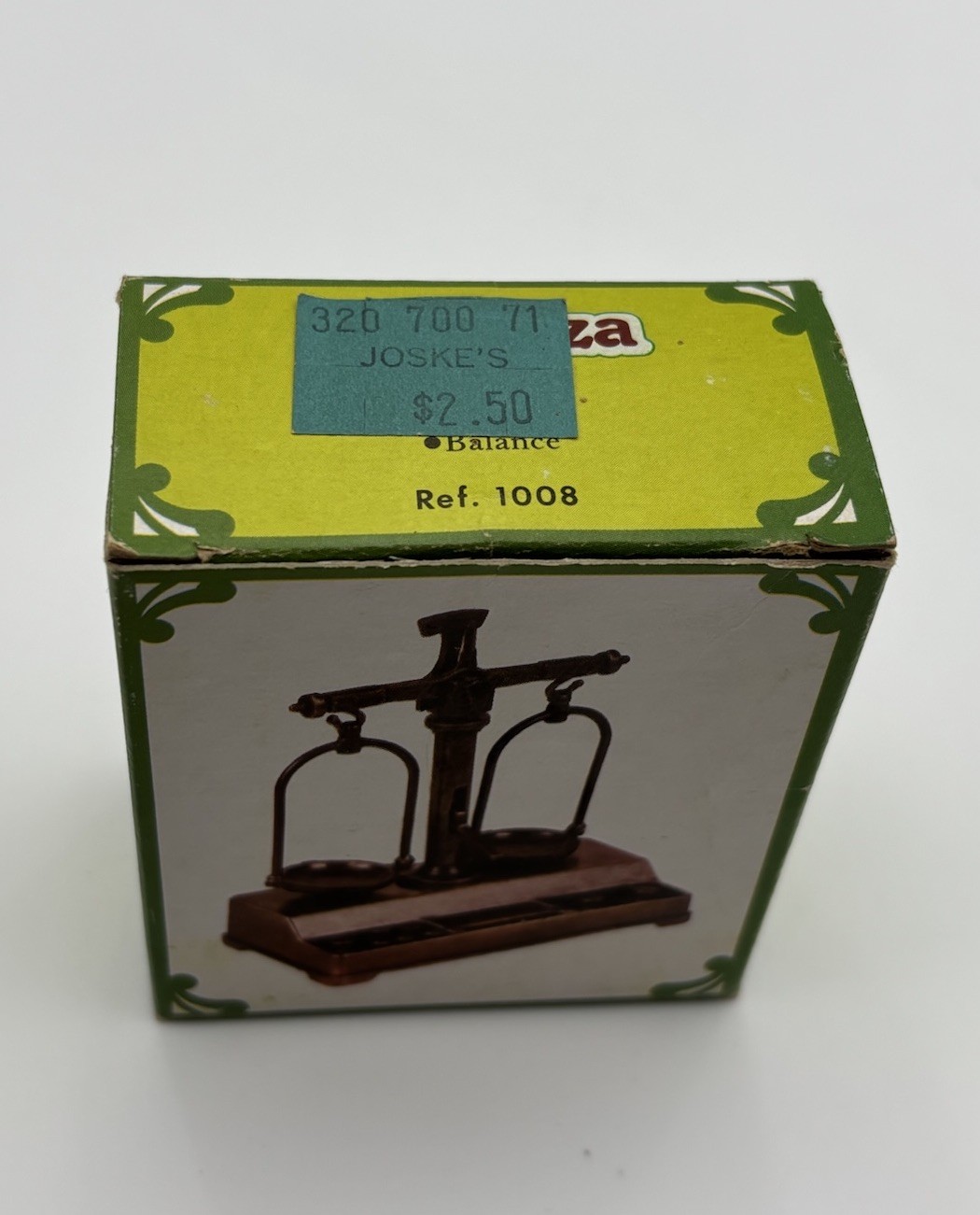 Vtg Miniature Balance Scale w Weights Original Box Joske’s San Antonio TX NOS