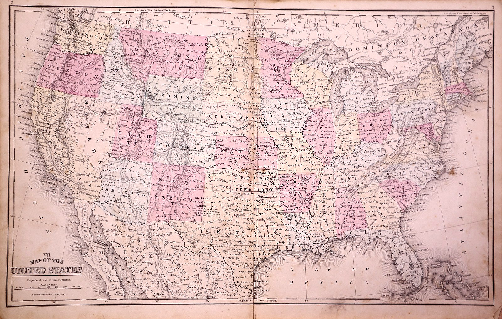 1872 Map ~ United States including its’ Western Territories by S. A. Mitchell