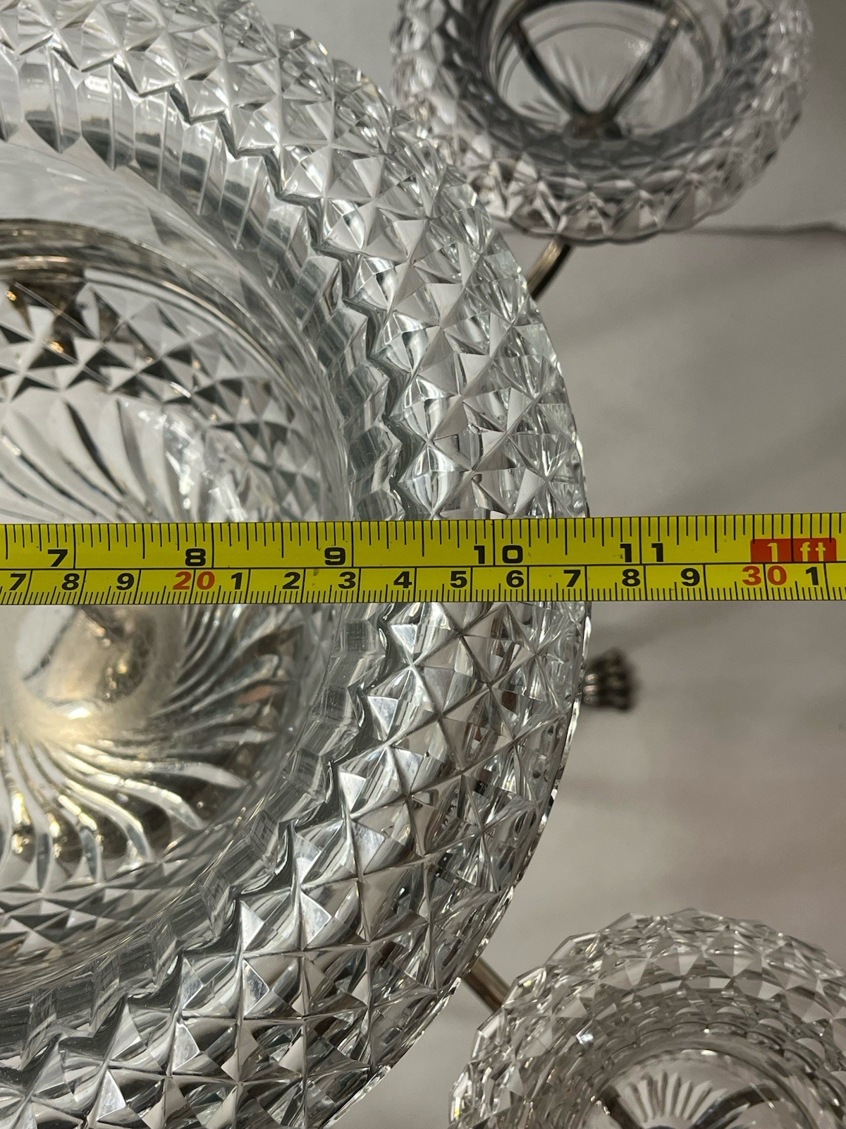 Antique Silver Plate Footed Epergne w 1 Lg 4 Sm Leaded Cut Glass Bowls