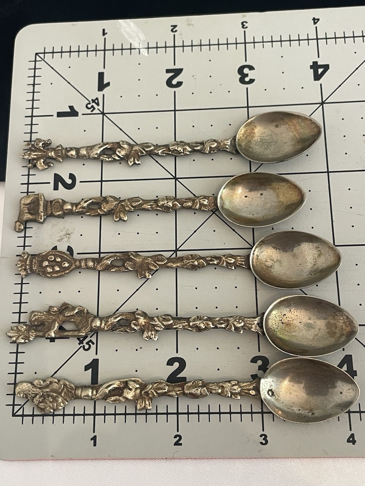VTG Italy Montagnani Spoon Souvenir Lot of 5 ORNATE DESIGNS Lion Bear Shield