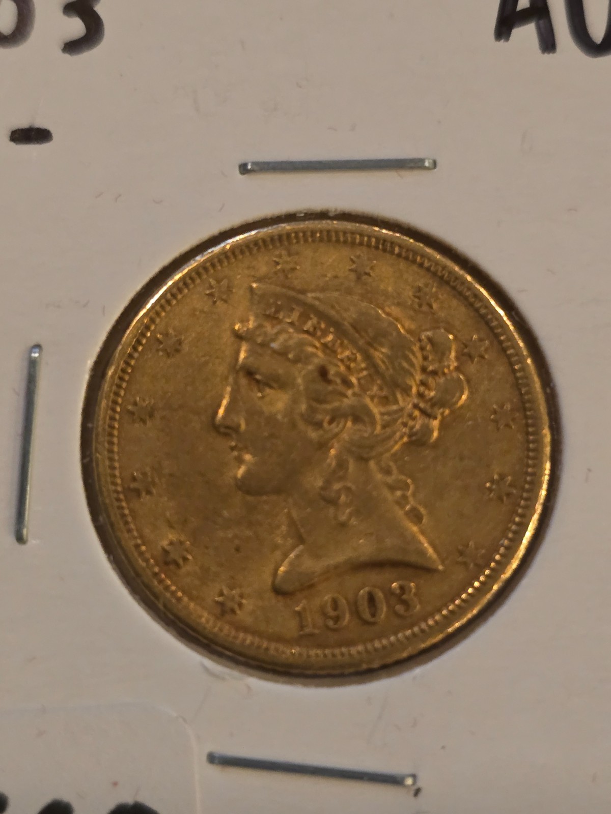 1903 s $5 gold Liberty- about uncirculated