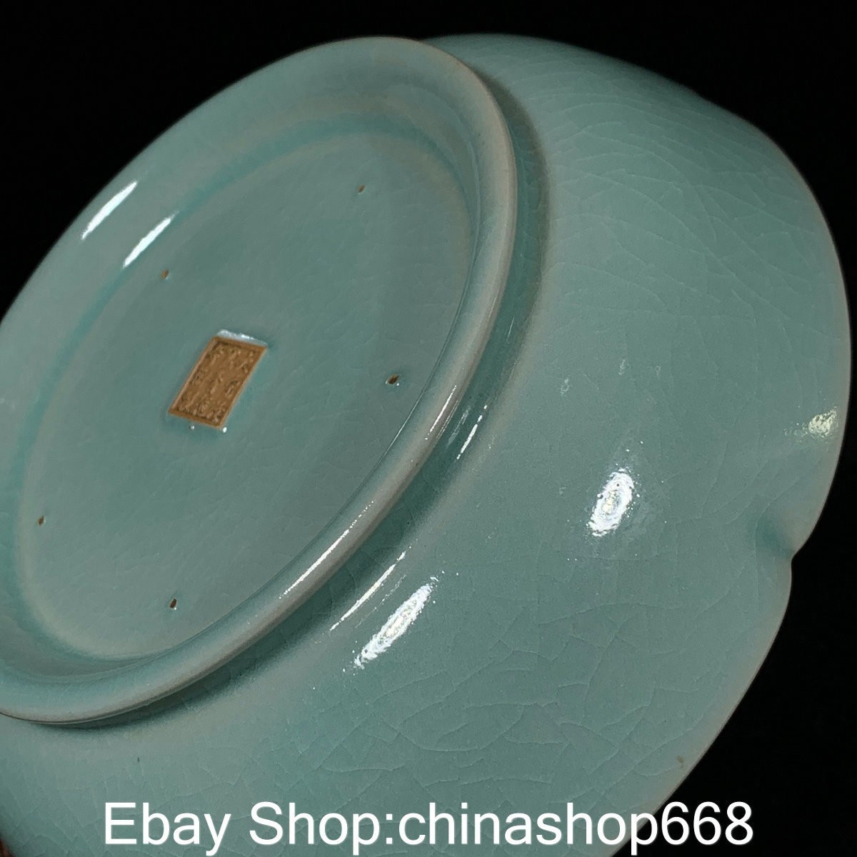 7.4″ Old China Ru Kiln Gilt Porcelain Dynasty Palace Fairy Maiden Word late Dish