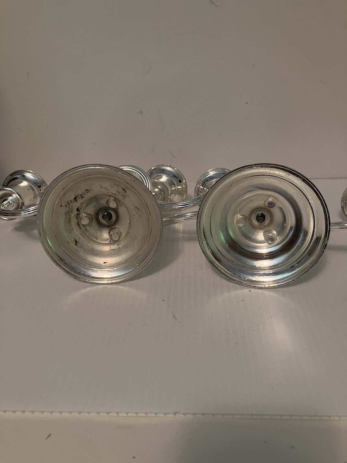 (2)Vintage EP Zinc Silver Plated Triple Twisted Candelabra England Heavy 10” L