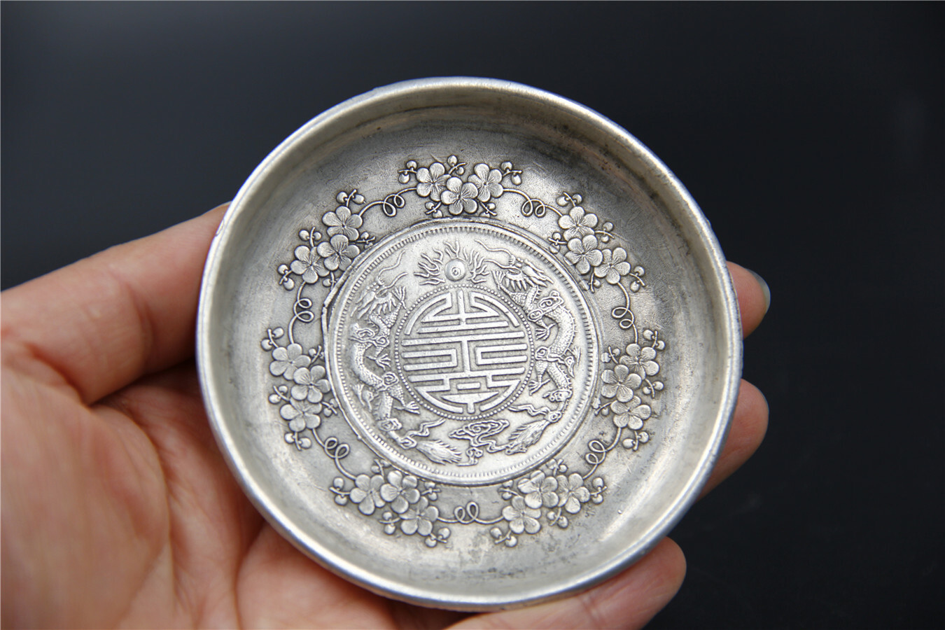 Chinese Old Guangxu Tibetan Silver Plate Brush Wash Collection Ornaments