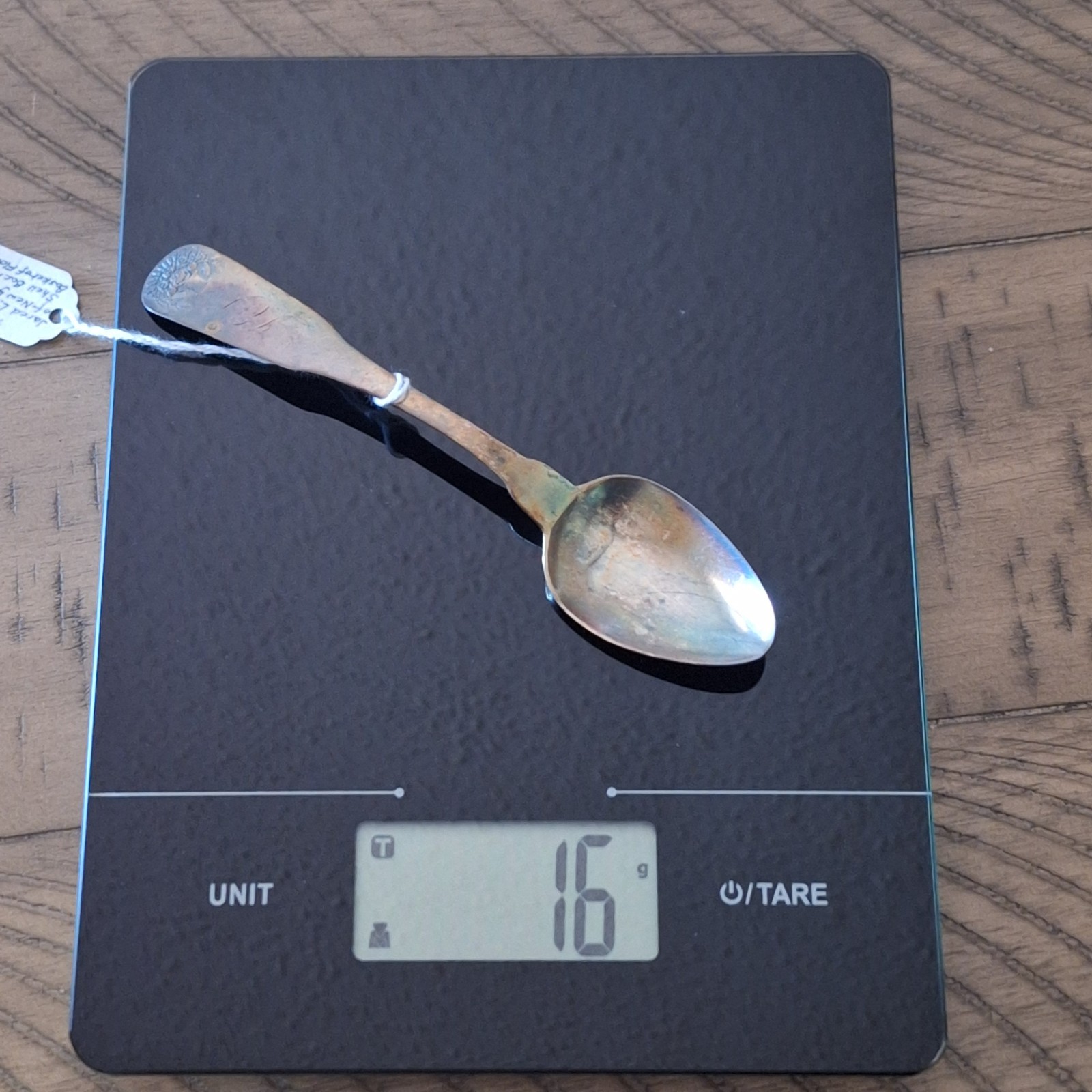 Jared L Moore Coin Silver Spoon .900, 16 grams, Basket of Flowers, Shell on Back