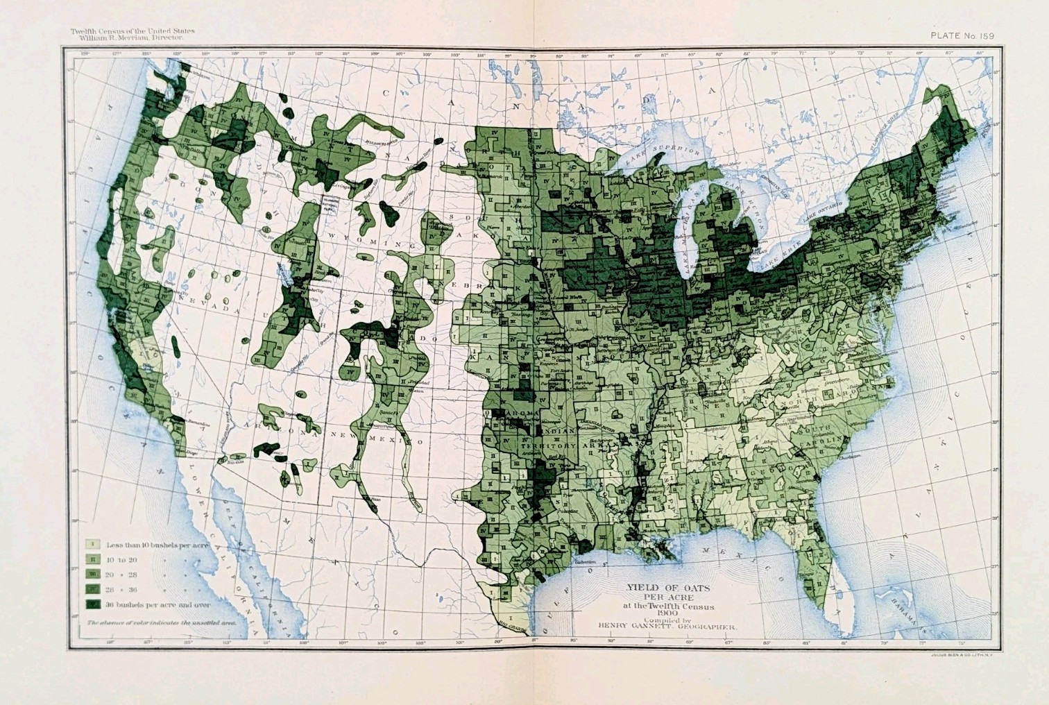1900 UNITED STATES – OAT FARMING Map ORIGINAL (13×8.25) ANTIQUE COLOR