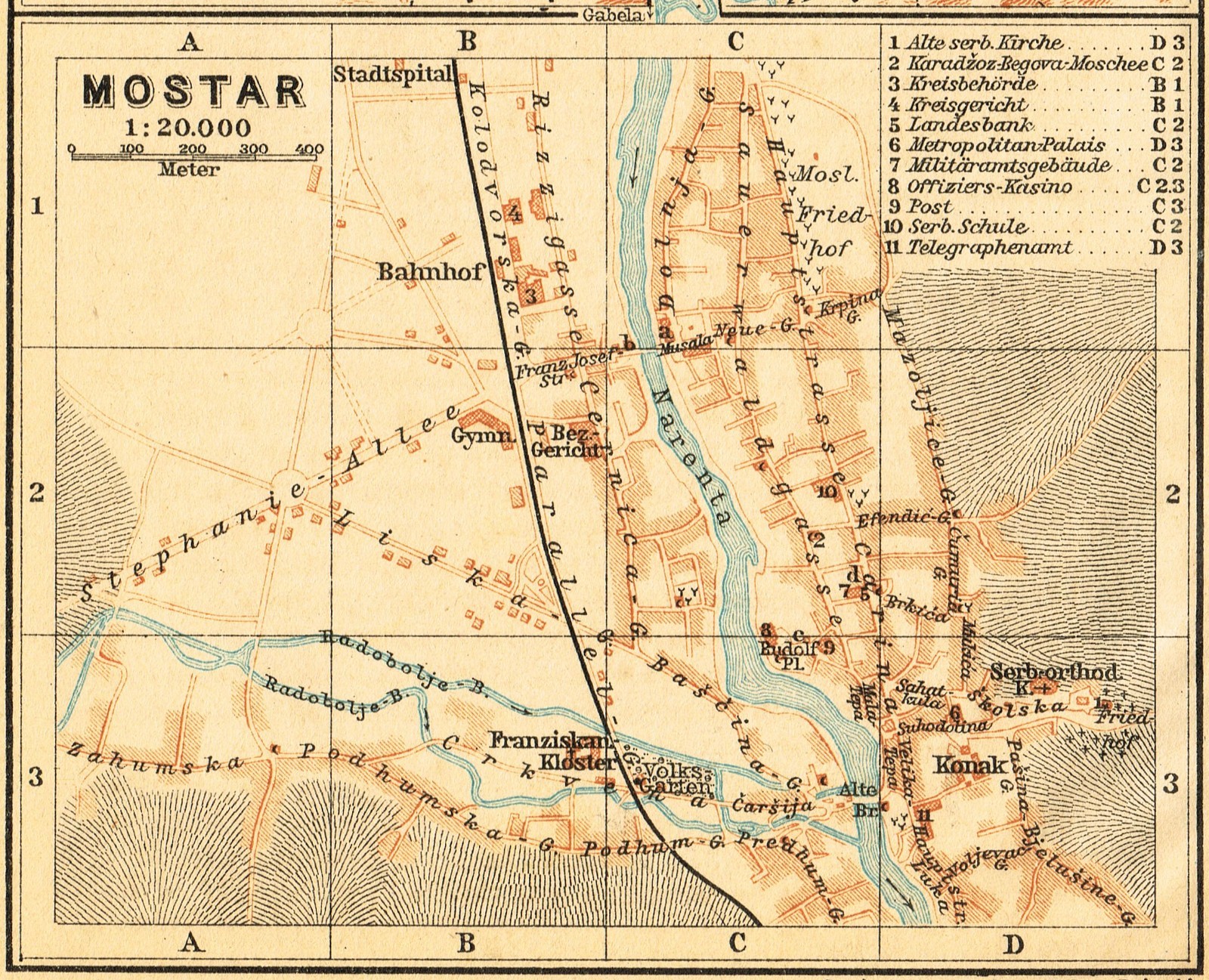 MOSTAR 1914 Original map Bosnia and Herzegovina