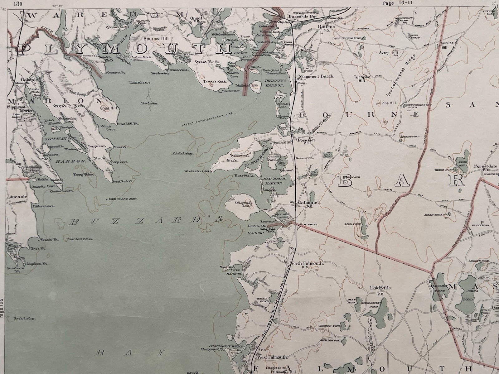 1891 Original Cape Cod Map,Falmouth,Mashpee,Sandwich,Barnstable,Mass,MA,Bay,Old