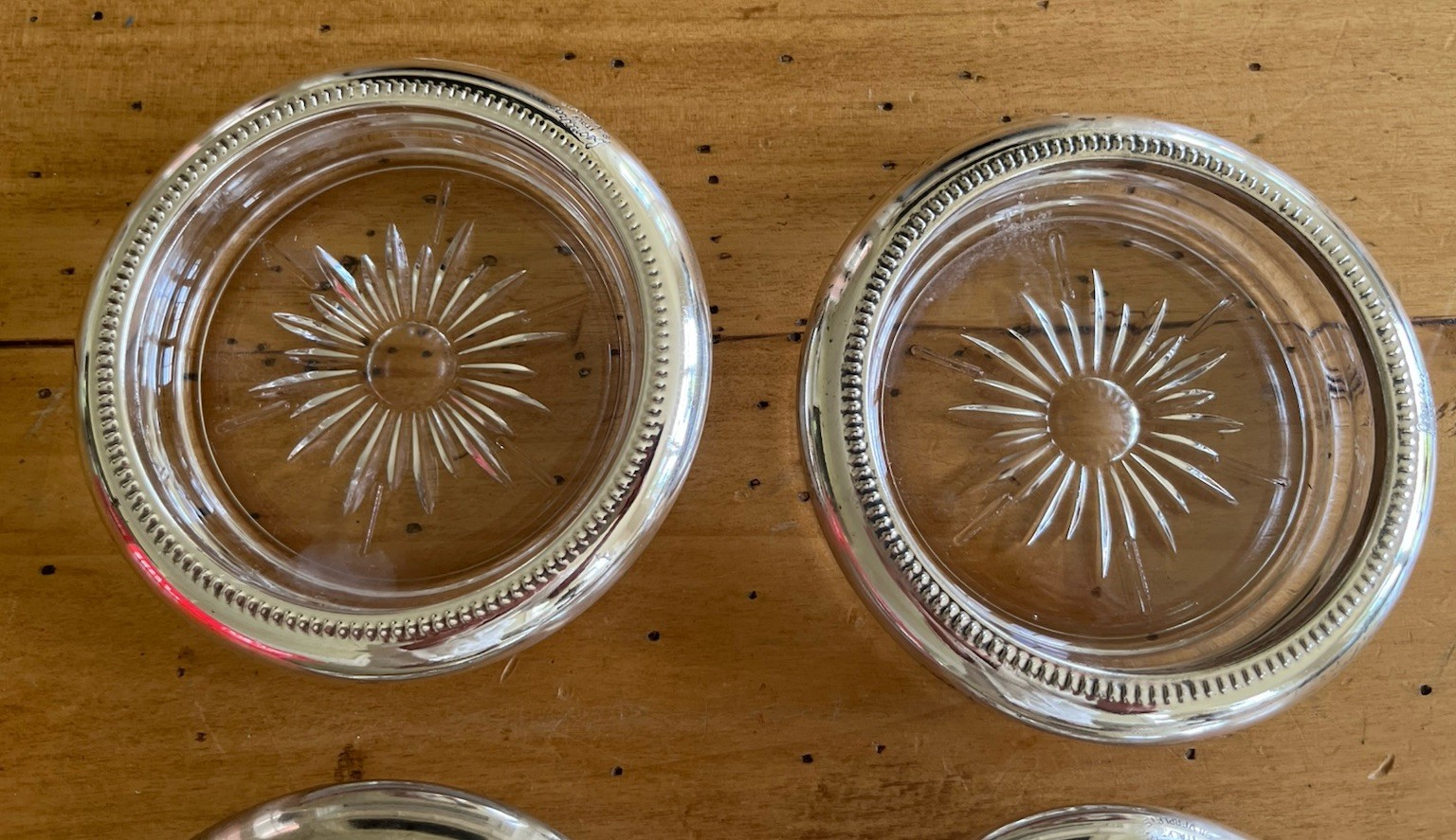 Vintage Silver Plated Glass Coasters Leonard Made In Italy Set of 8