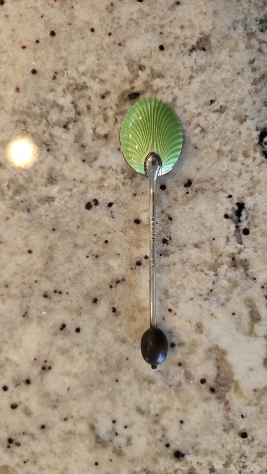STERLING SILVER & ENAMEL COFFEE BEAN SPOON- BIRMINGHAM T&S 1959
