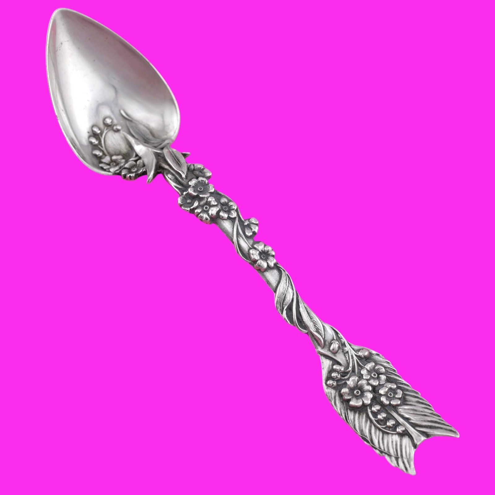 Rare Sterling Silver Shiebler Heart & Arrow Floral Spoon Ornate
