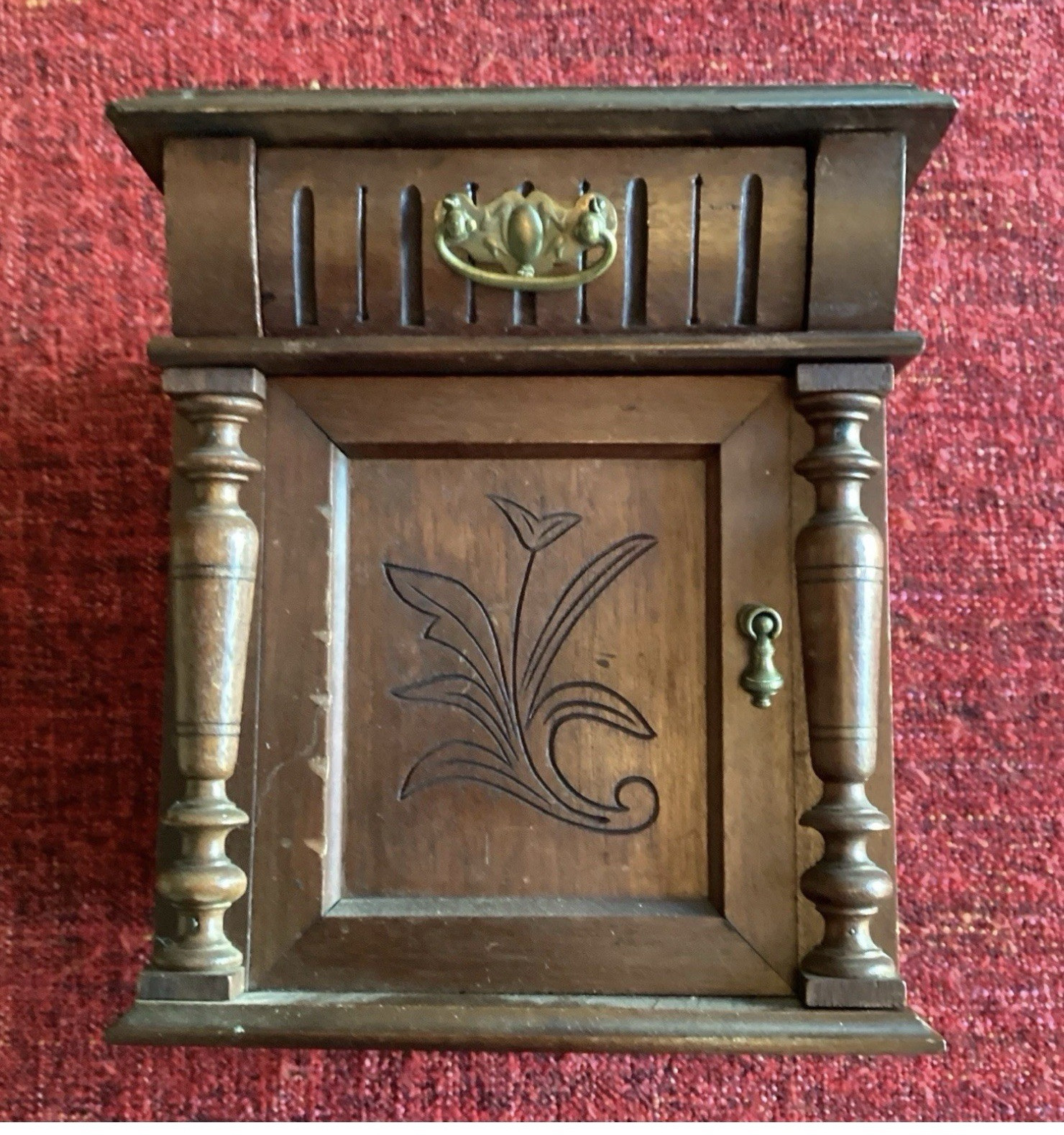Antique Brown Wood Nightstand 1 Drawer Door Cabinet Metal Handle 8x8x9