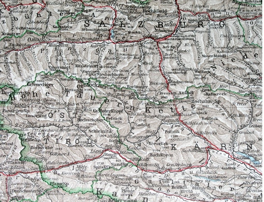 1932 ORIGINAL VINTAGE MAP OF SALZBURG CARINTHIA KÄRNTEN UPPER AUSTRIA
