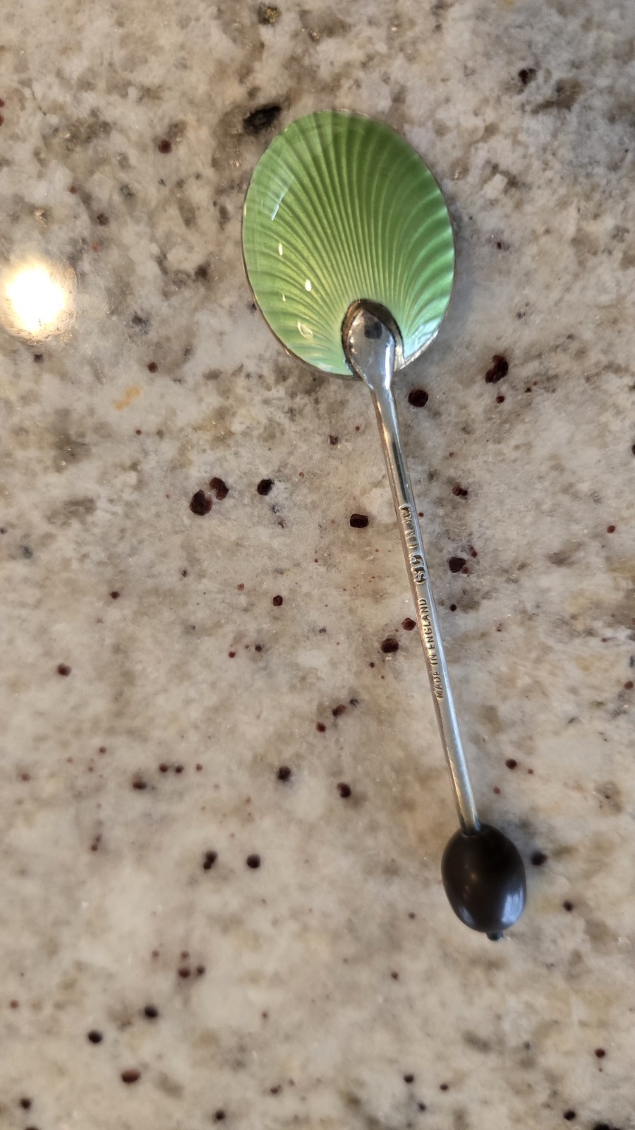 STERLING SILVER & ENAMEL COFFEE BEAN SPOON- BIRMINGHAM T&S 1959