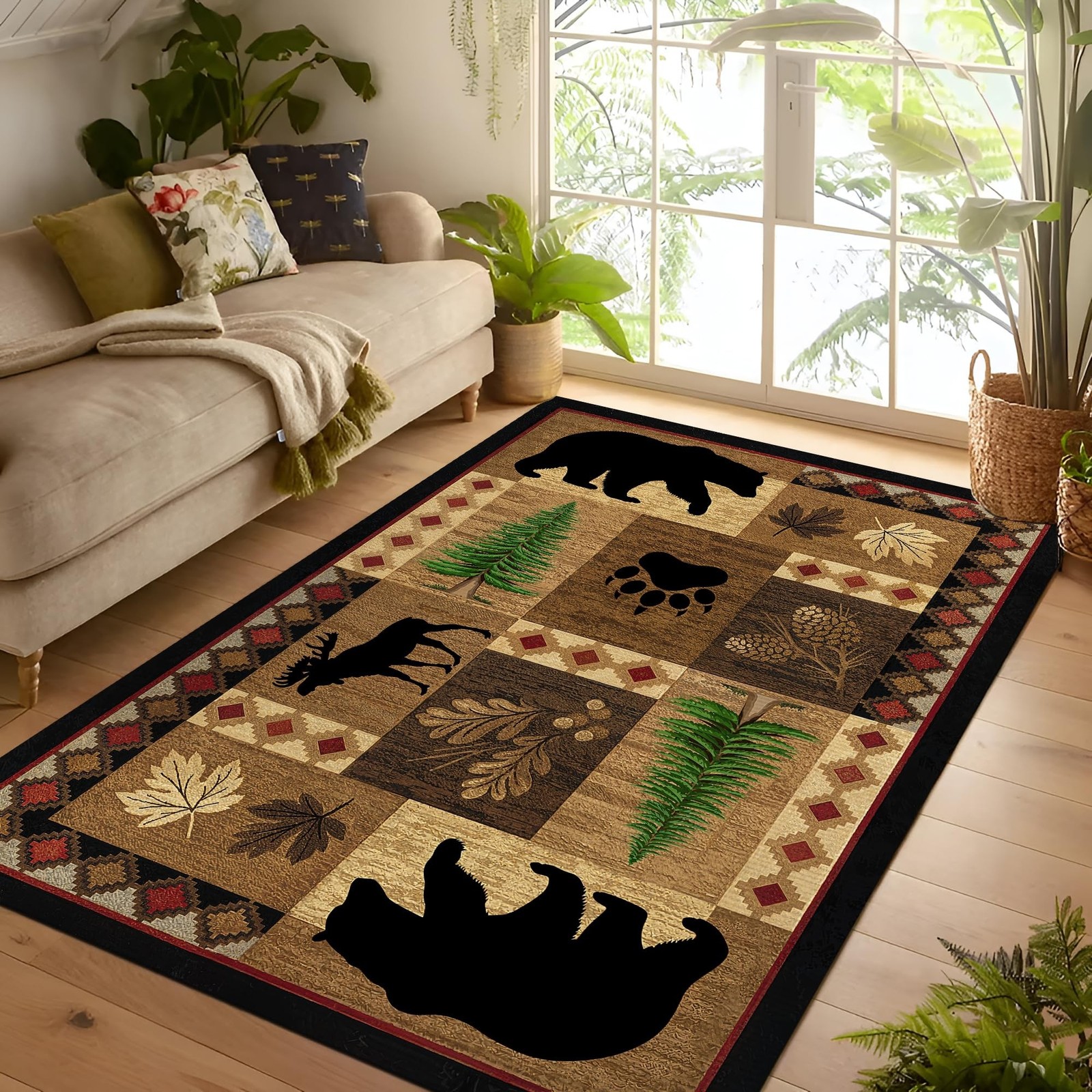 Bear Decor Rustic Throw Area Rugs Moose, 3×5, 4×6, 5×8, 6×9 Ft, Cabin & Livin…