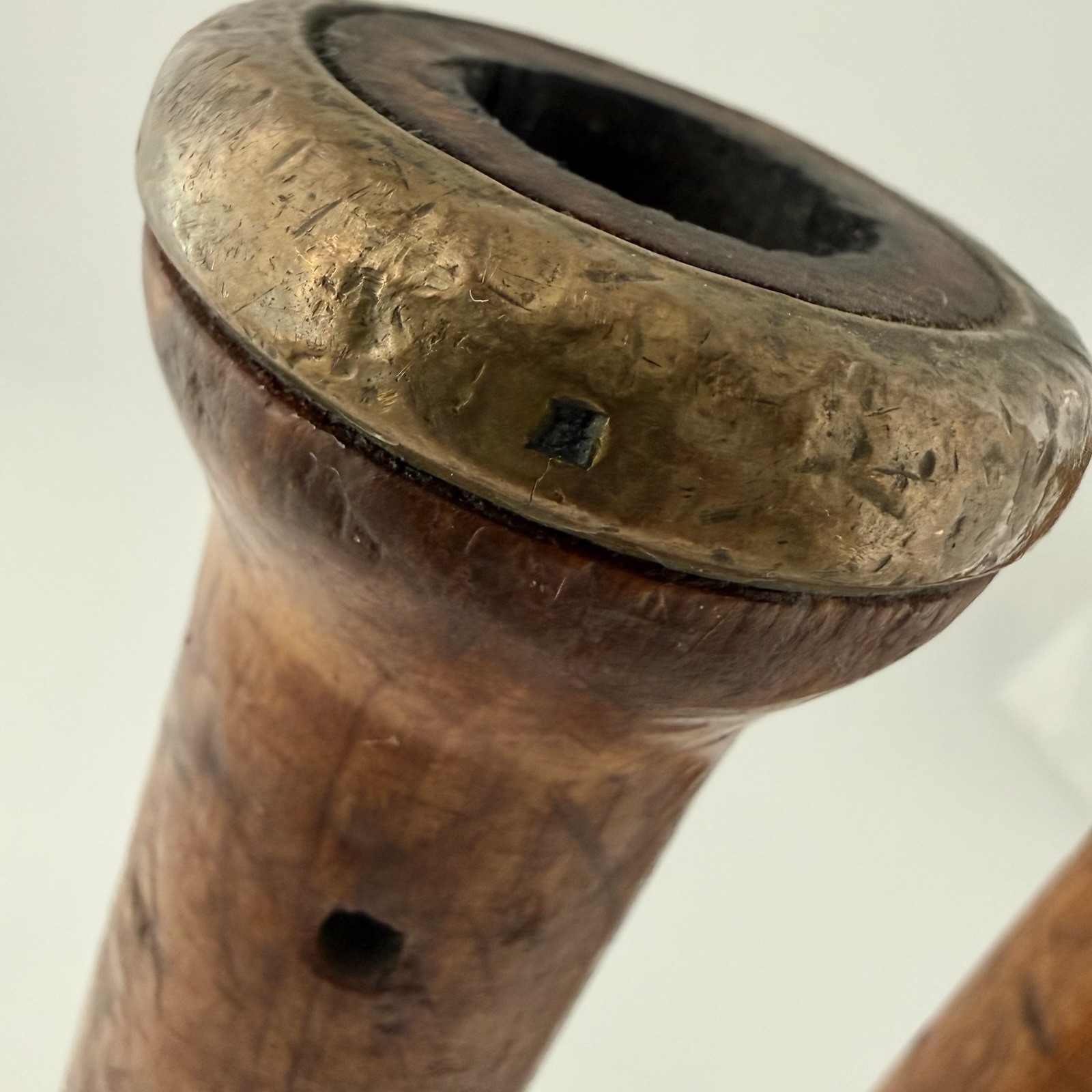 Antique Industrial Textile Mill Bobbins Wood Brass Pair 12″ Primitive Decor
