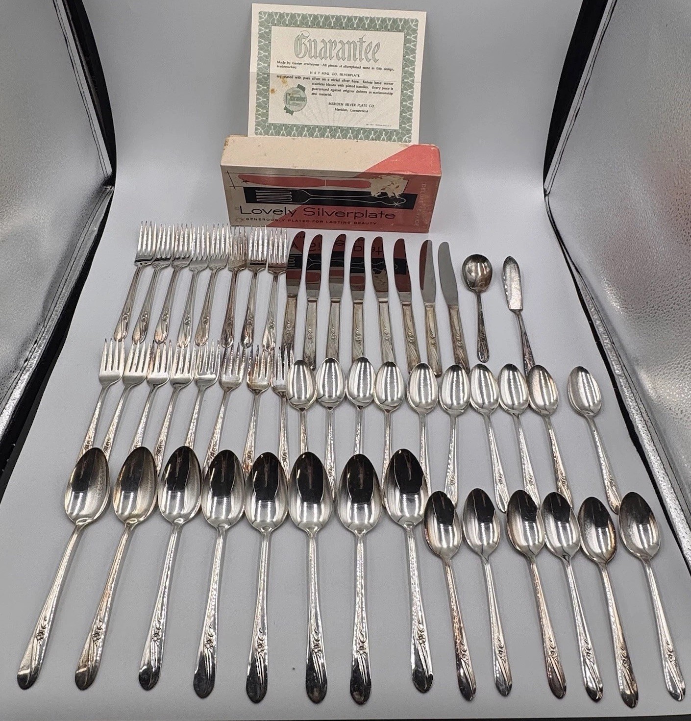 VTG Meriden Bermuda Rose 50 Pc Set Table Service For 8 SilverPlated H&T MFG RARE