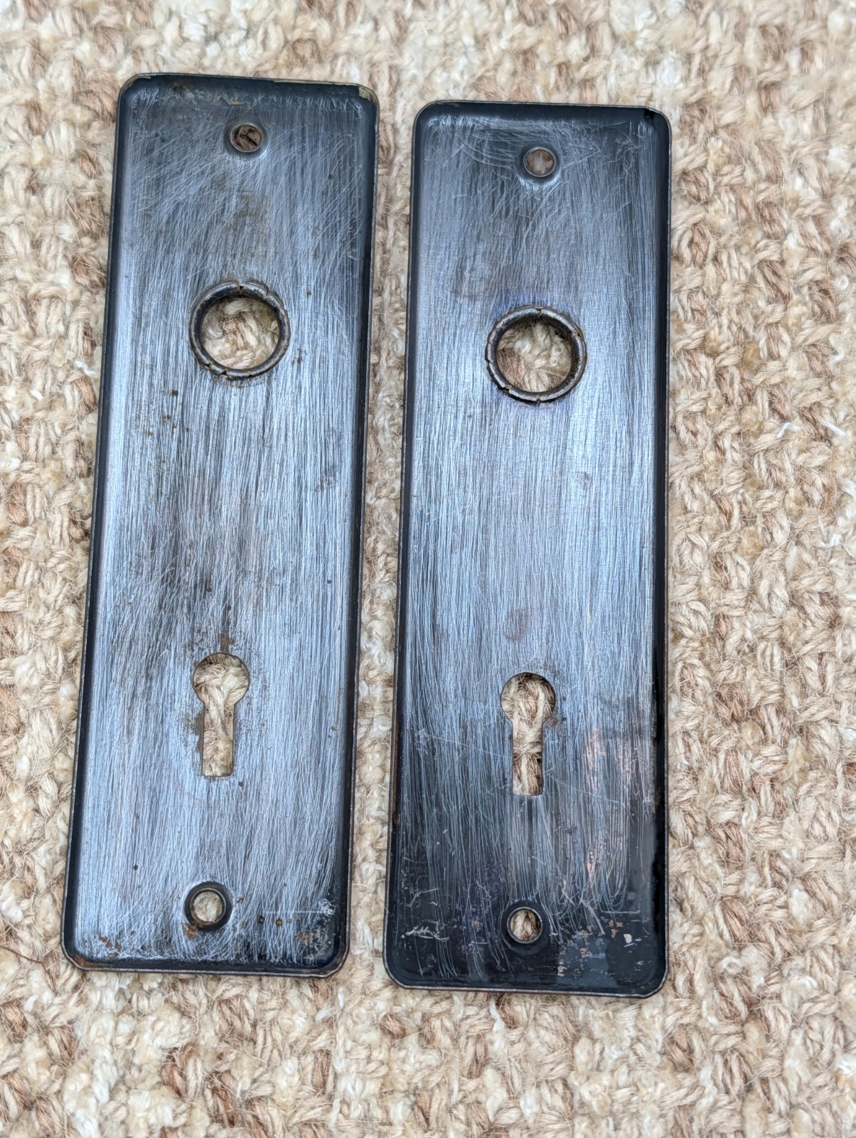 Pair 1 5/8″ x 5 1/2″ Antique Stamped Steel Door Knob Plates