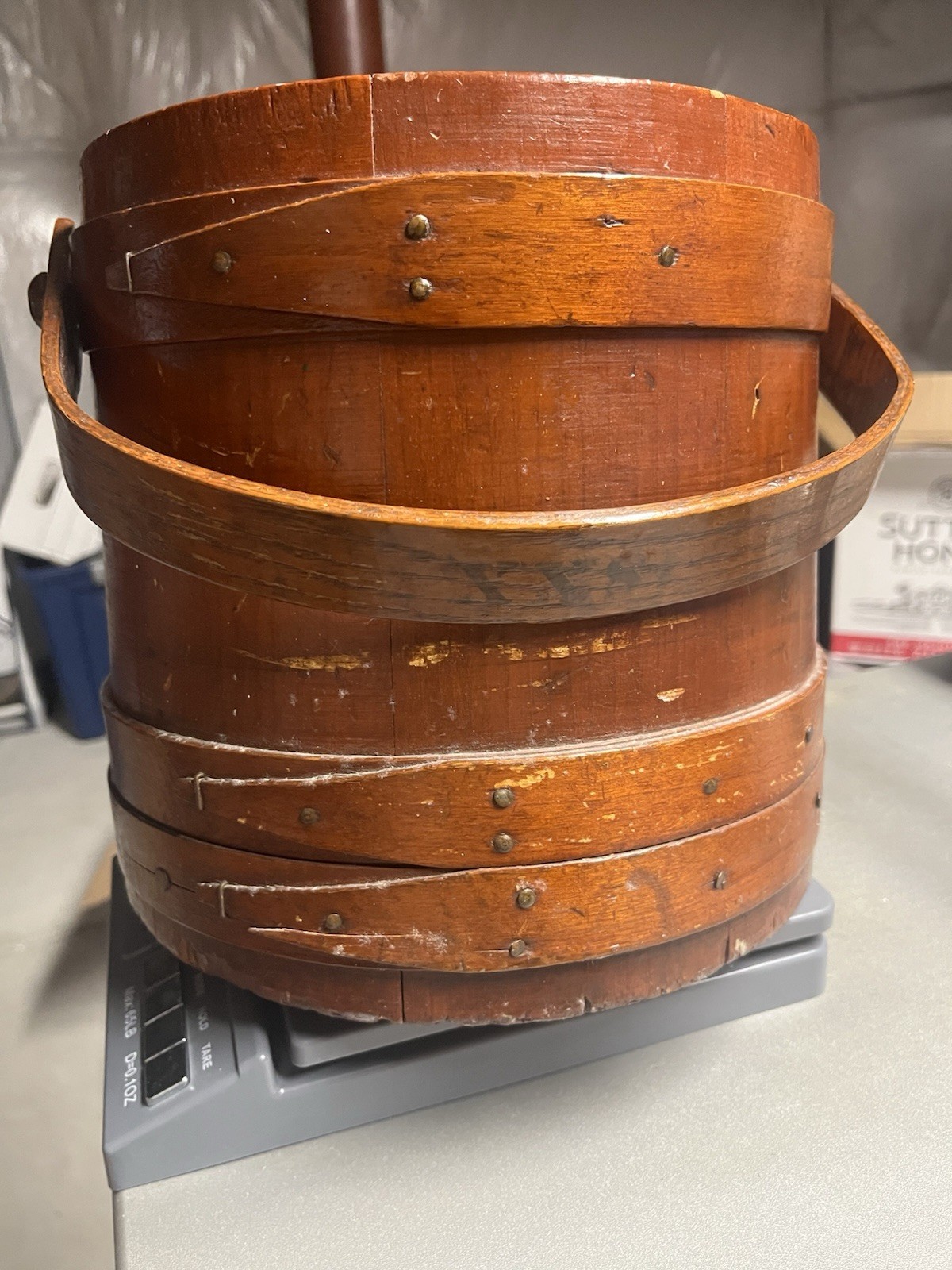 Antique Rustic Primitive Wood Firkin/Sugar Barrel Pail Bucket Basket