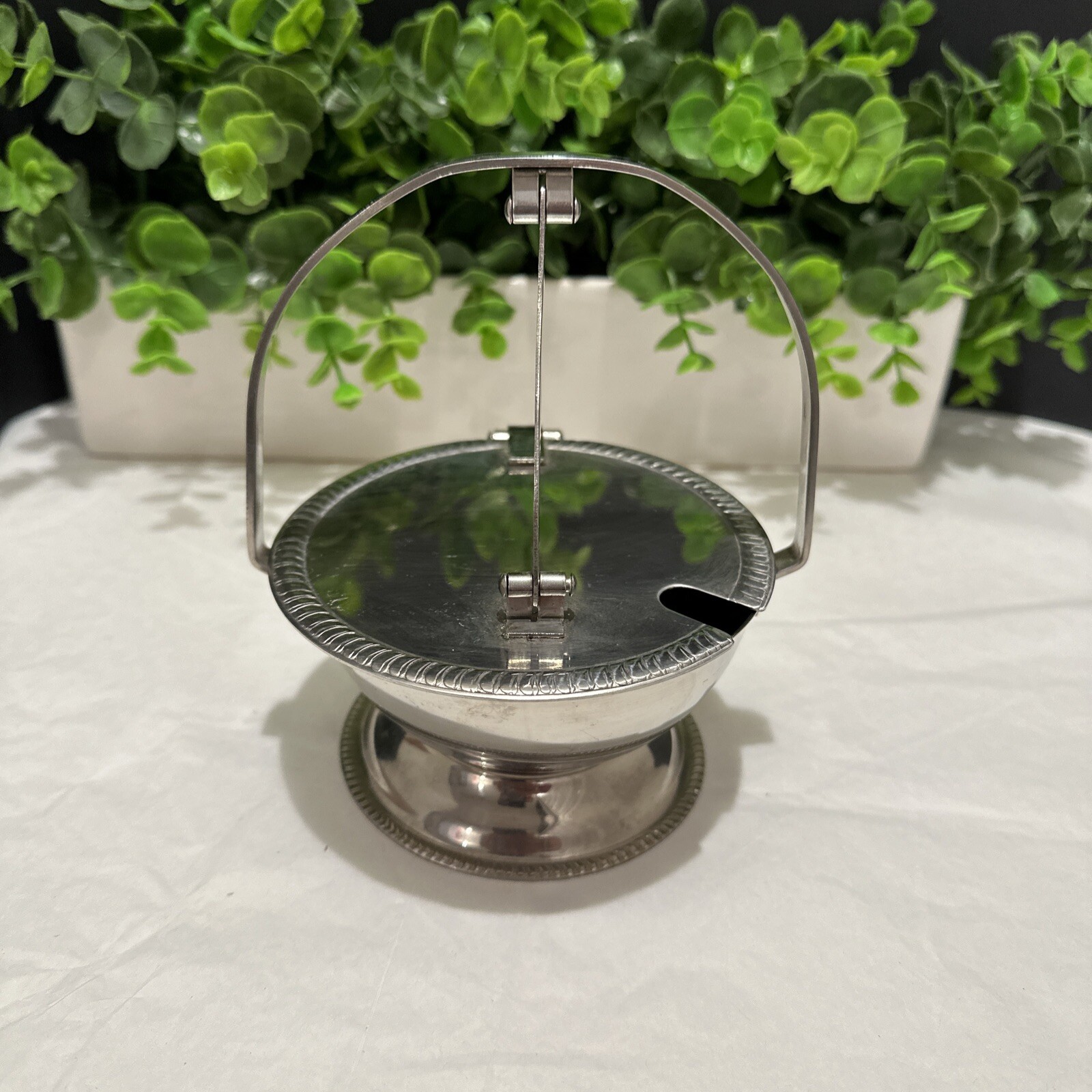 Antique Sugar Bowl with Handle Capco Japan Missing Tongs Stainless Steel