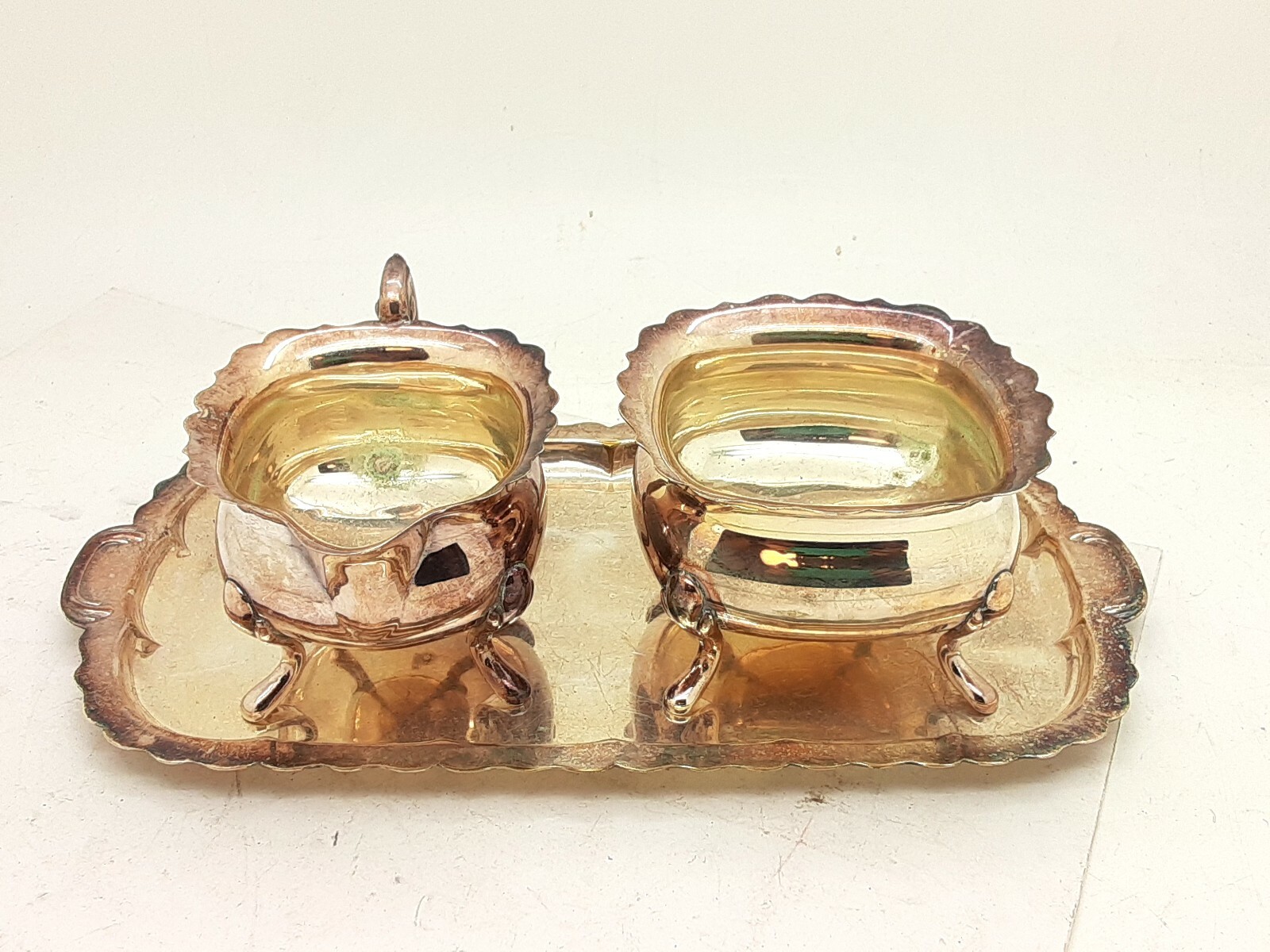 Nils Johan Prima N.S. Silver Plated Sugar Bowl, Creamer & Tray Set Sweden