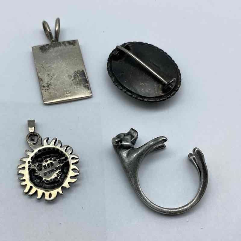 Sterling Silver 925 Jewelry Lot 4 Pieces Butterfly Wing Brooch Sun Ring Pendant