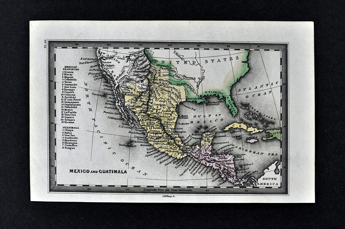 1834 Carey Map SW United States Mexico Texas California New Albion Guatemala