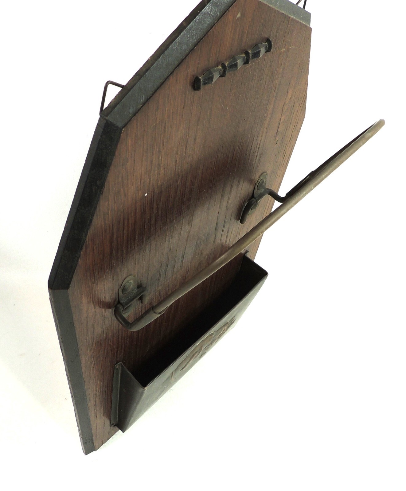 Antique Dutch Dagbladen Wood & Brass Newspaper & Mail Holder Hunting Dog w Bird