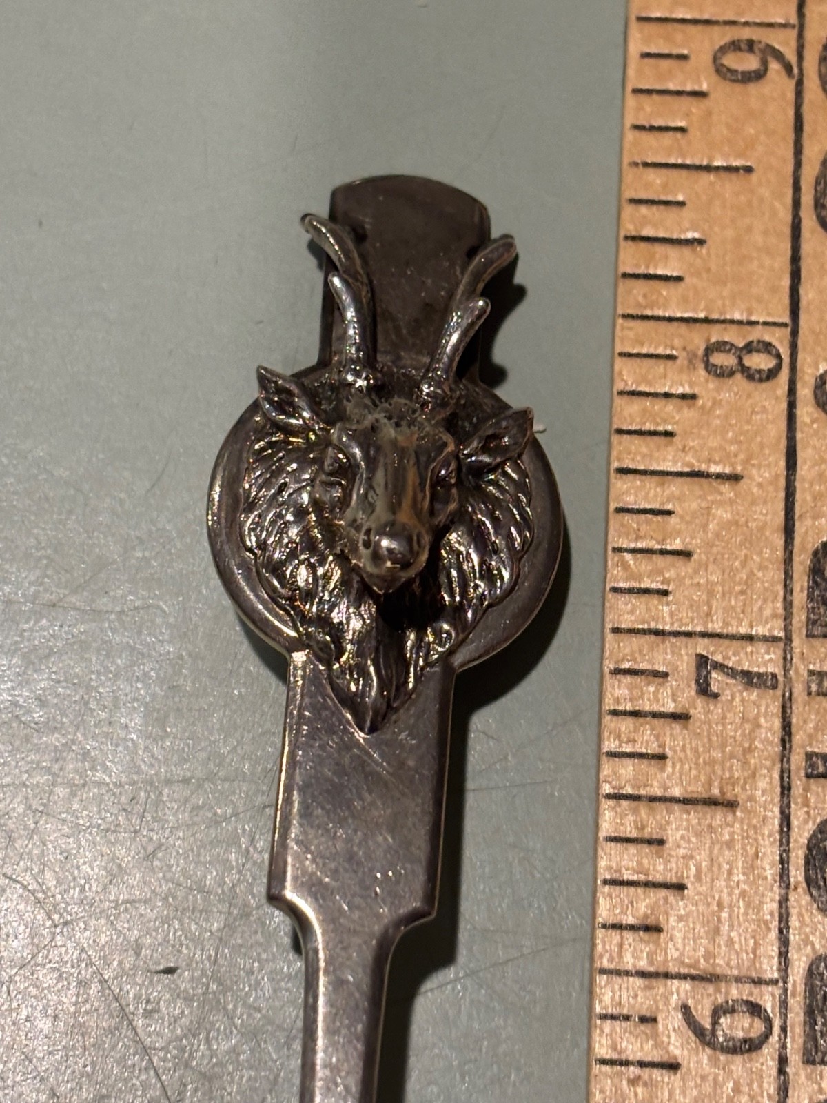 1855 Gorham Saxon Stag coin silver 8.75” serving pudding spoon figural deer