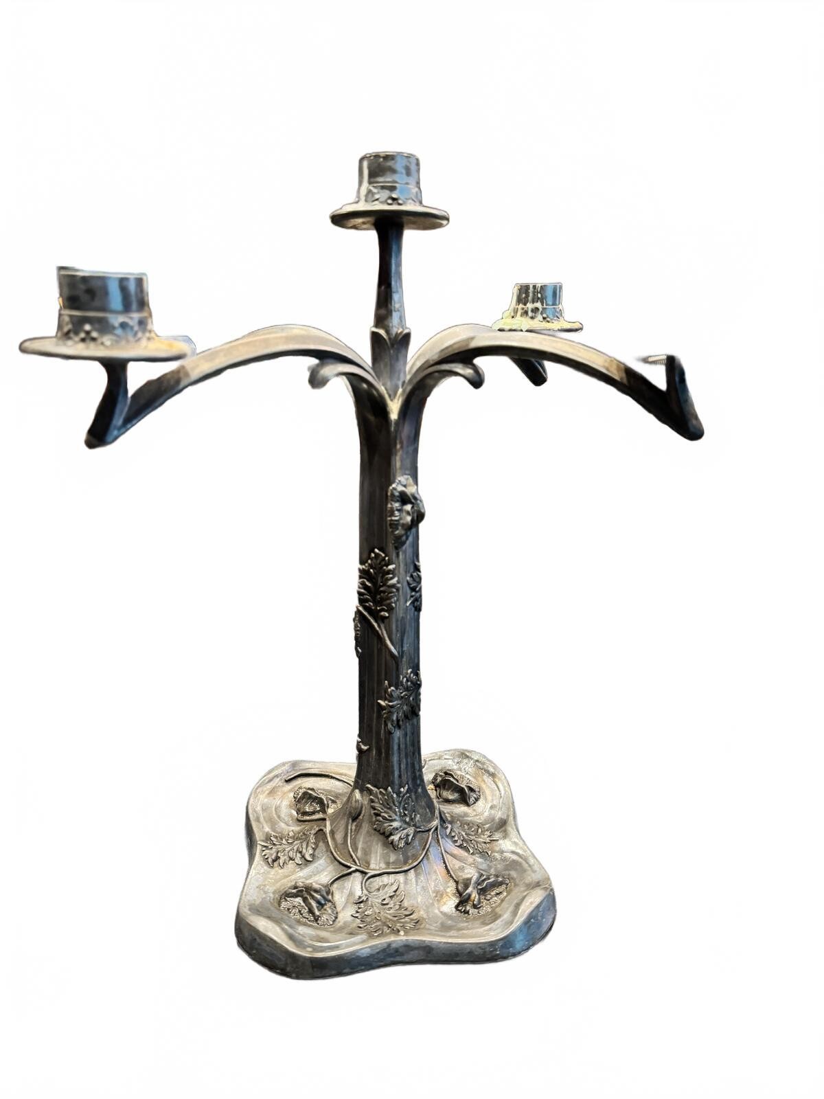 Antique E.G. Webster Art Nouveau 5-Arm Silverplate Candelabra #2605