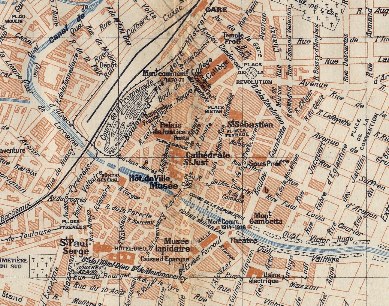 1926 ORIGINAL VINTAGE CITY MAP OF NARBONNE LANGUEDOC-ROUSSILLON / FRANCE