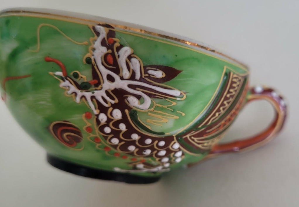 Vintage Japanese Lithothane Geisha Hand Painted Eggshell Dragonware Cup & Saucer