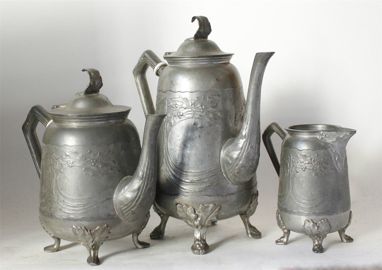 Antique German Art Nouveau Pewter Tea/Coffee Service Gerhardi #1769 c.1900