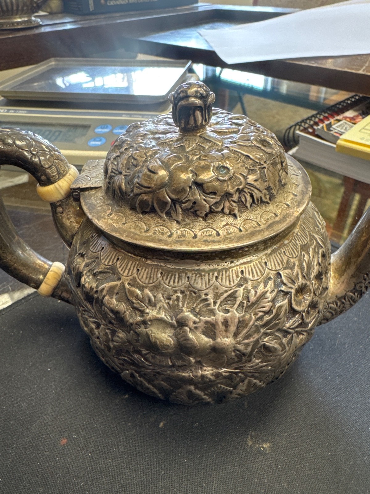 Tiffany & Co. Makers Sterling Silver tea pot Pattern 6387 flowers 1881
