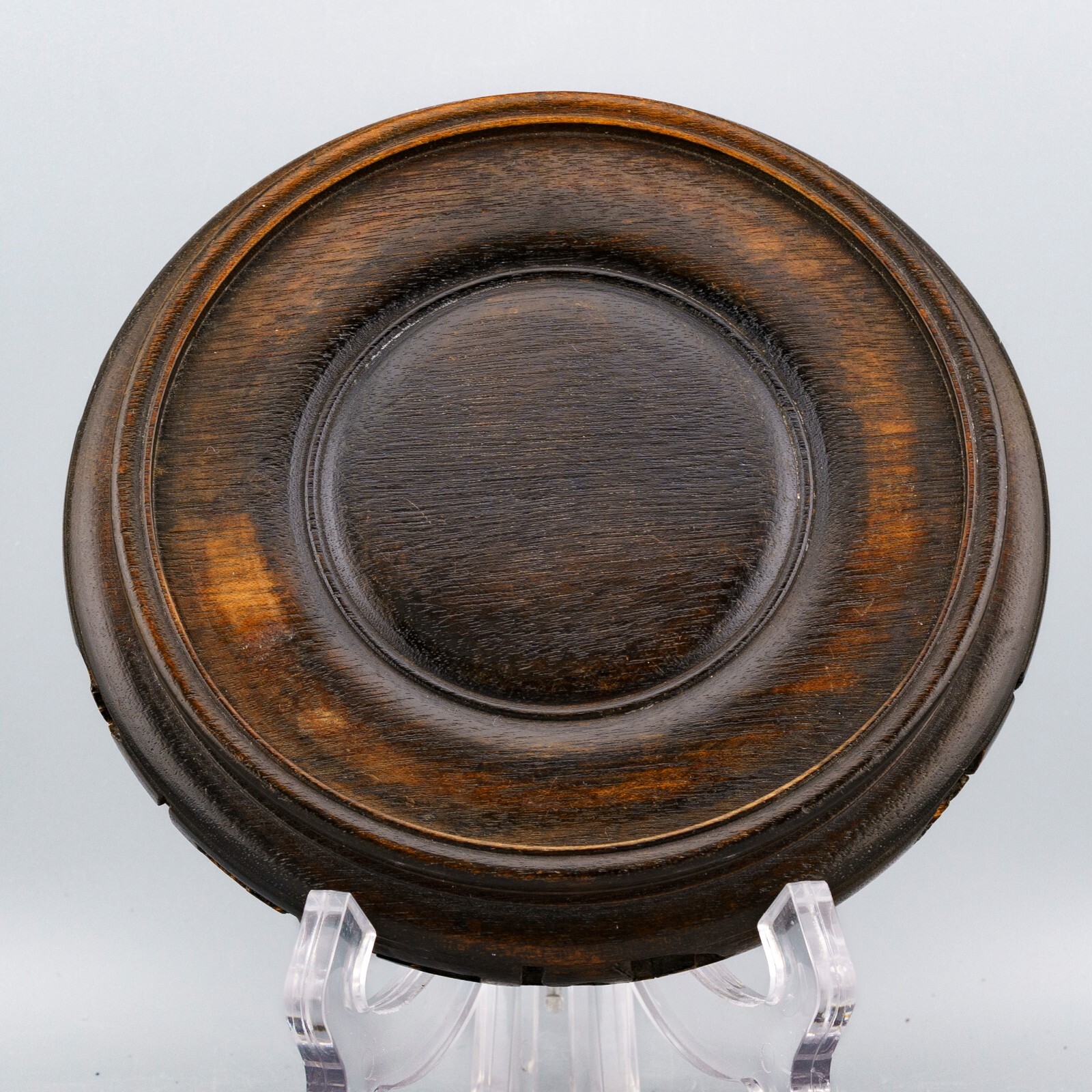 Chinese Carved Wood Stand Brown Display Scroll Base for Vase Qing Republic 20thC
