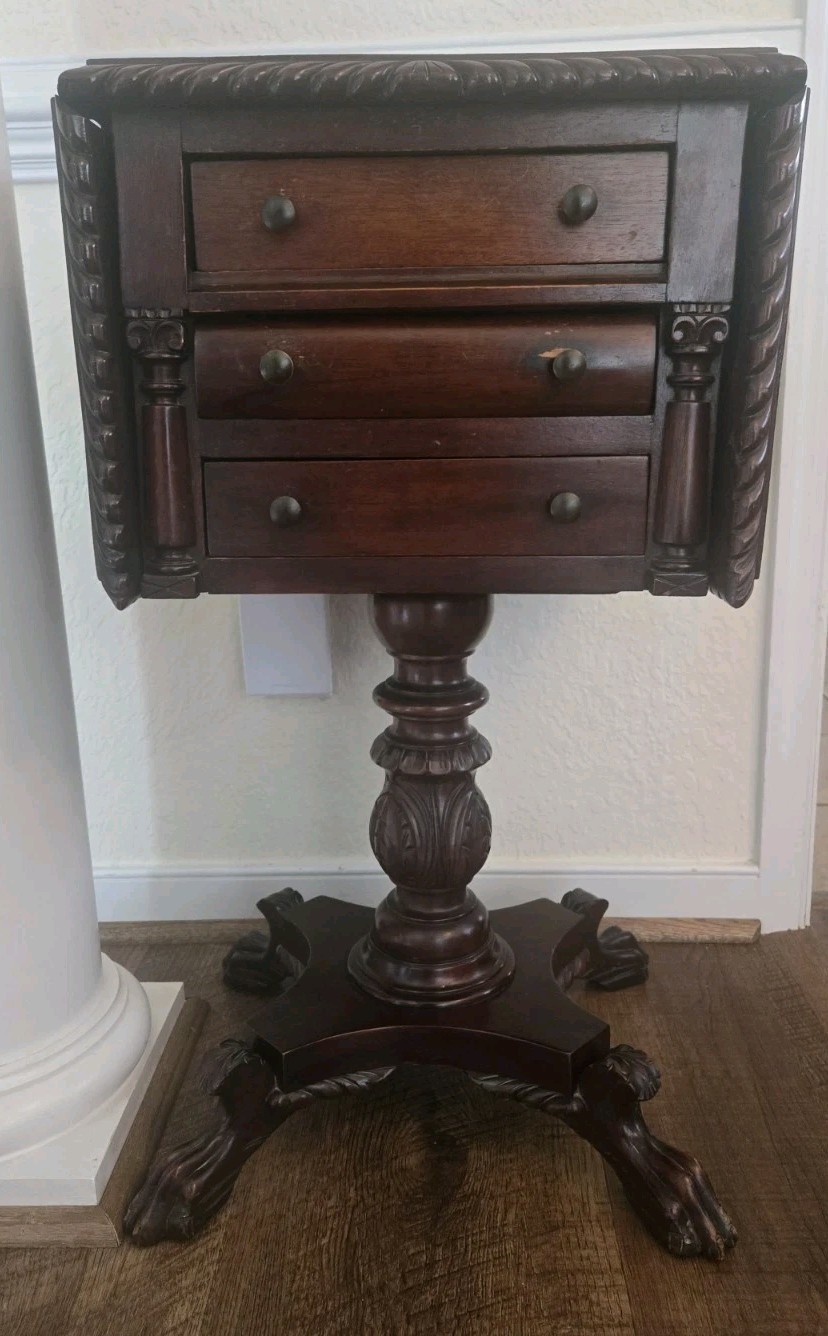 Antique Empire Drop Leaf Mahogany Wood Nightstand End Table Buyer$Ship