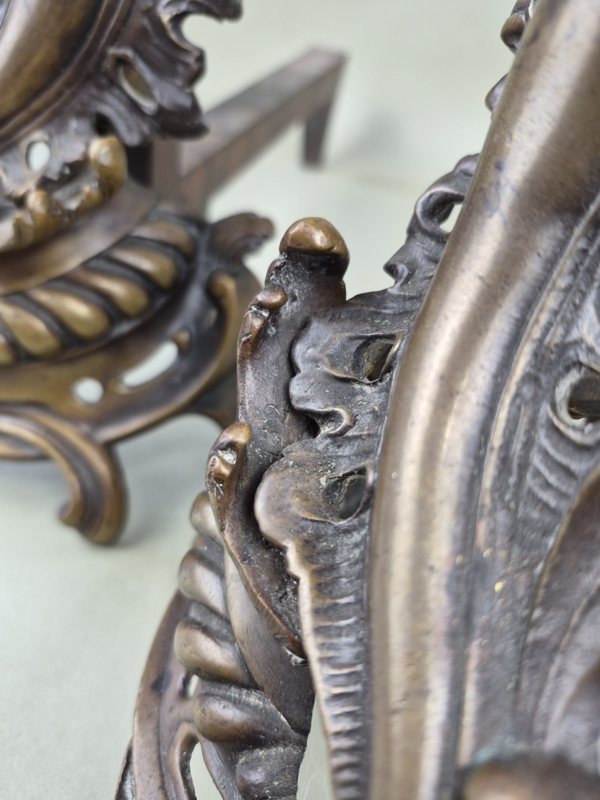 Antique FRENCH ROCOCO BRONZE Fireplace Andirons BAROQUE Fire Dogs Estate Luxury