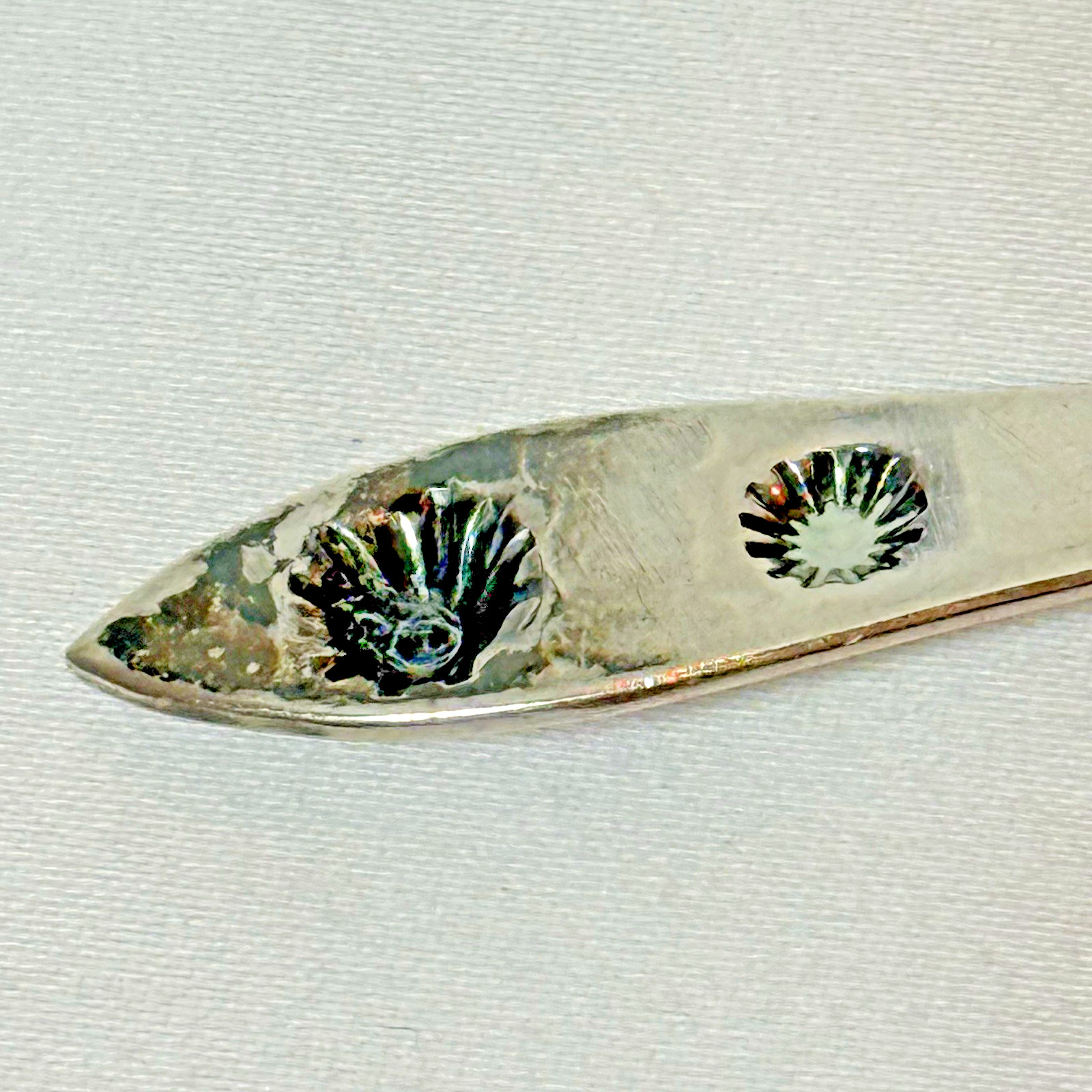 1930s Fred Harvey Era Native American Stamped Coin Silver Baby Spoon