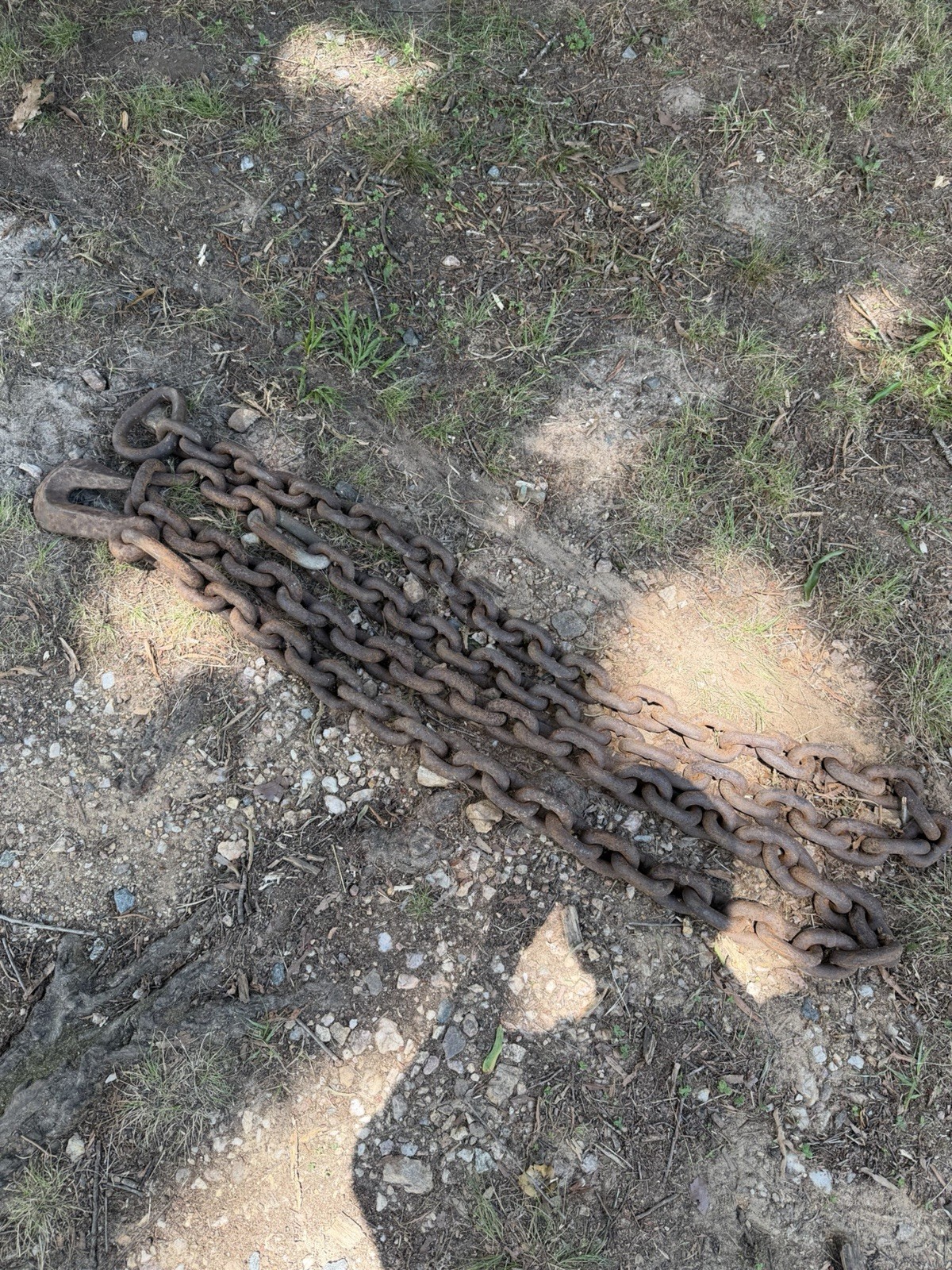 Antique Forged Iron Logging Chain w/ Hook – Heavy Industrial 15’10” Salvage