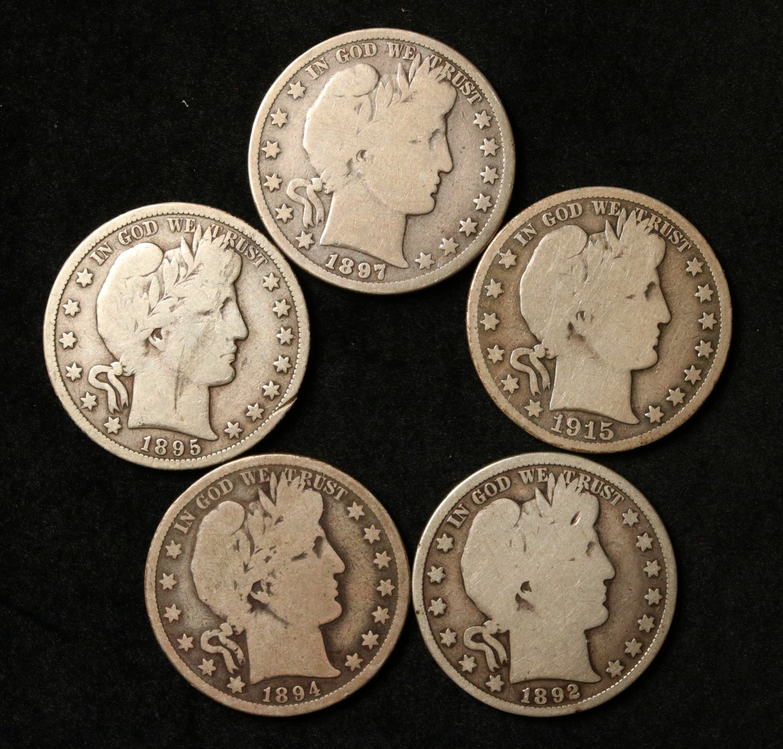 Lot of 5 Mixed Dates & Conditions Barber Half DolIars – Better Dates