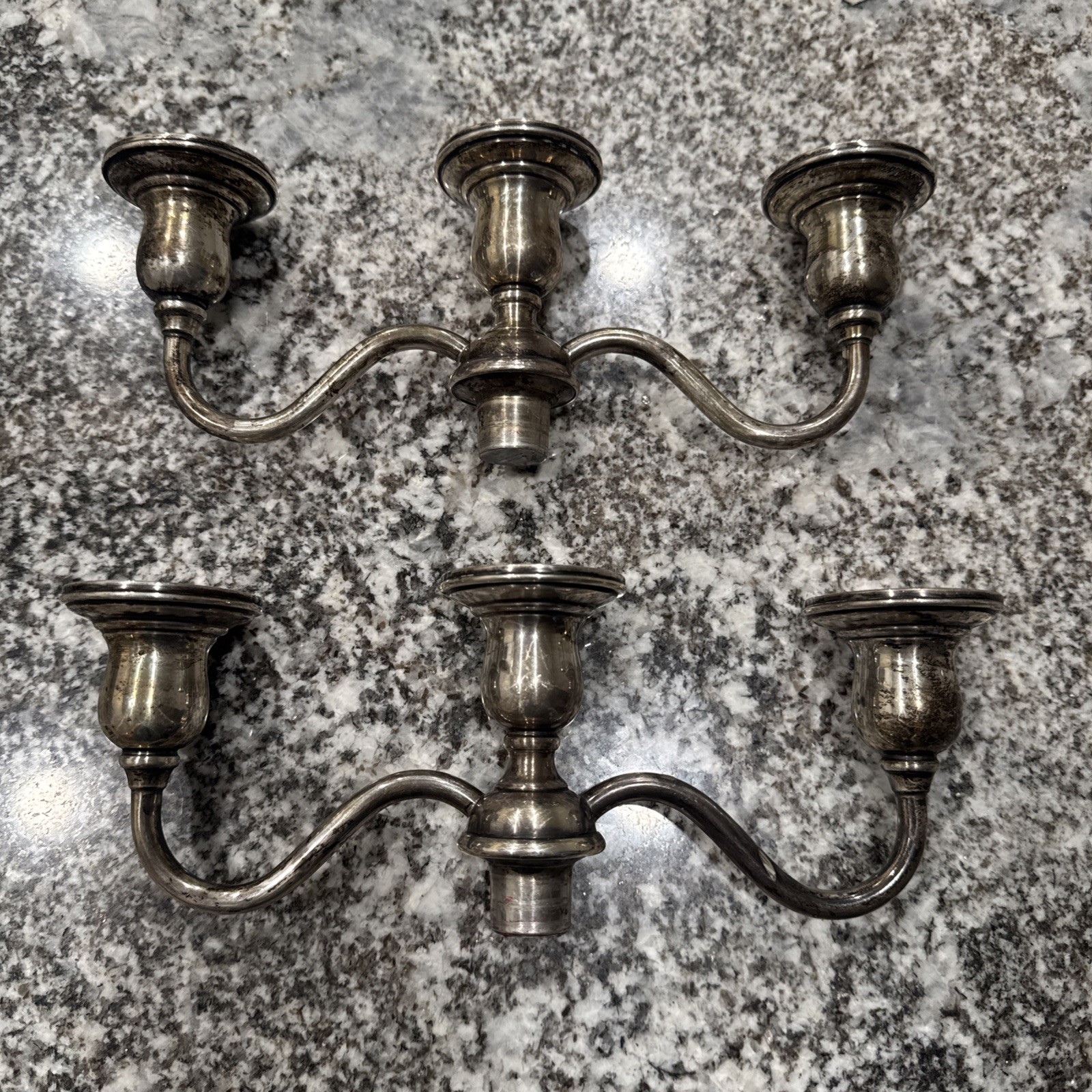 2x Weighted Cement Reinforced Sterling Silver Candelabra 550 Grams Total Weight
