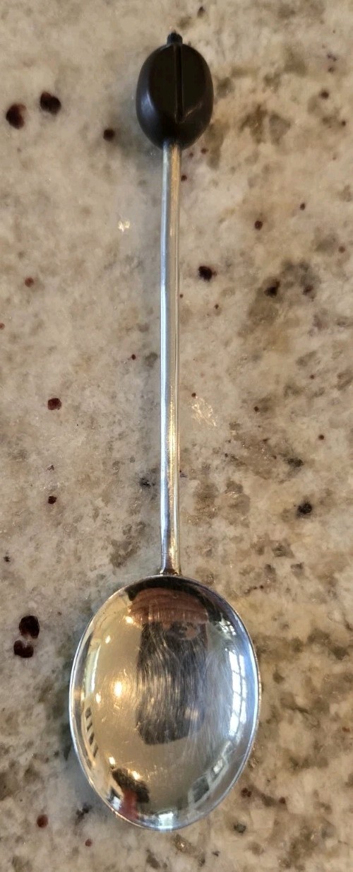 STERLING SILVER & ENAMEL COFFEE BEAN SPOON- BIRMINGHAM T&S 1959