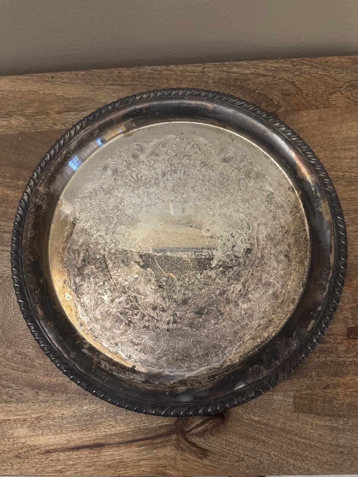 Vintage William M Rogers 12.25” Floral Silver Plated Base Metal Serving Tray 171