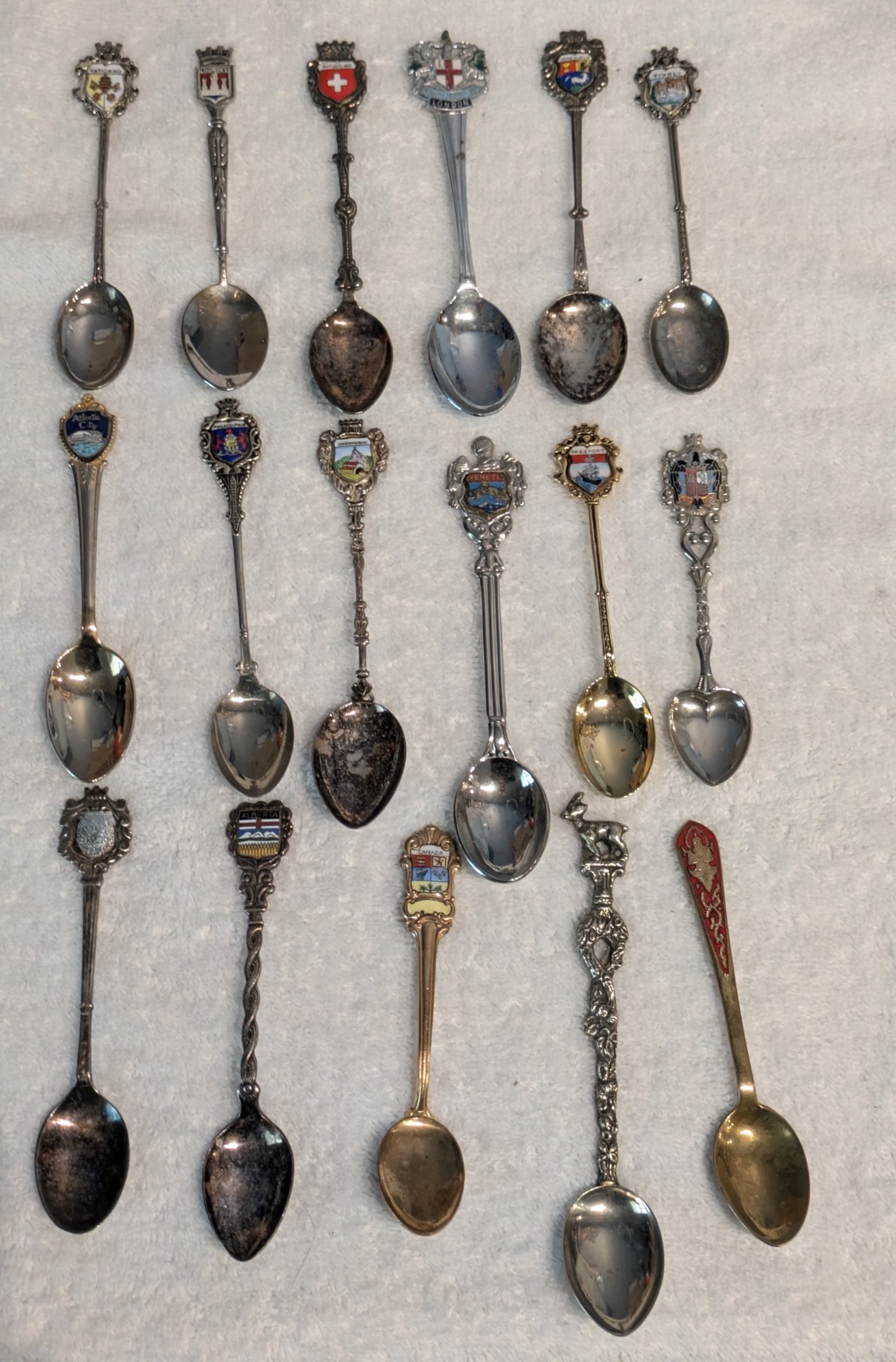 Vintage Souvenir Spoon Lot Of 17 England Germany Venezuela Canada Italy U.S.