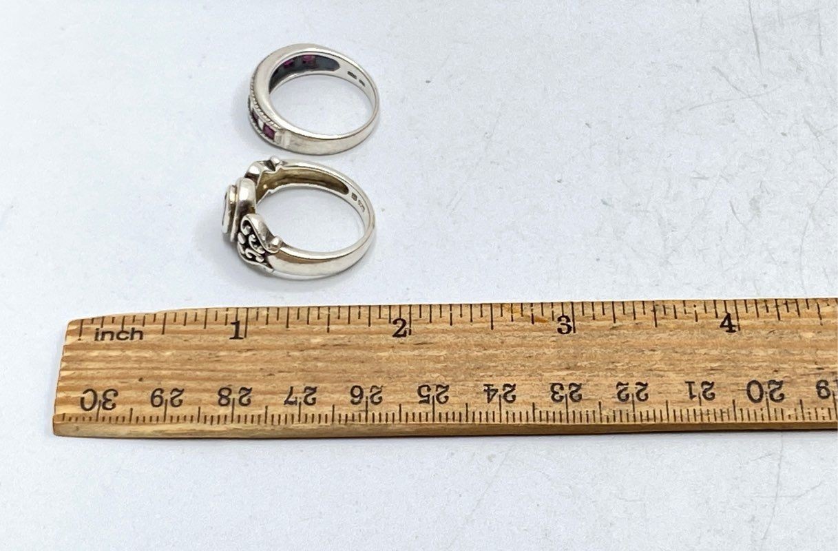 Sterling Silver 925 Ruby Rings Lot of 2 Channel Set Band Scroll Solitaire 8 8.5