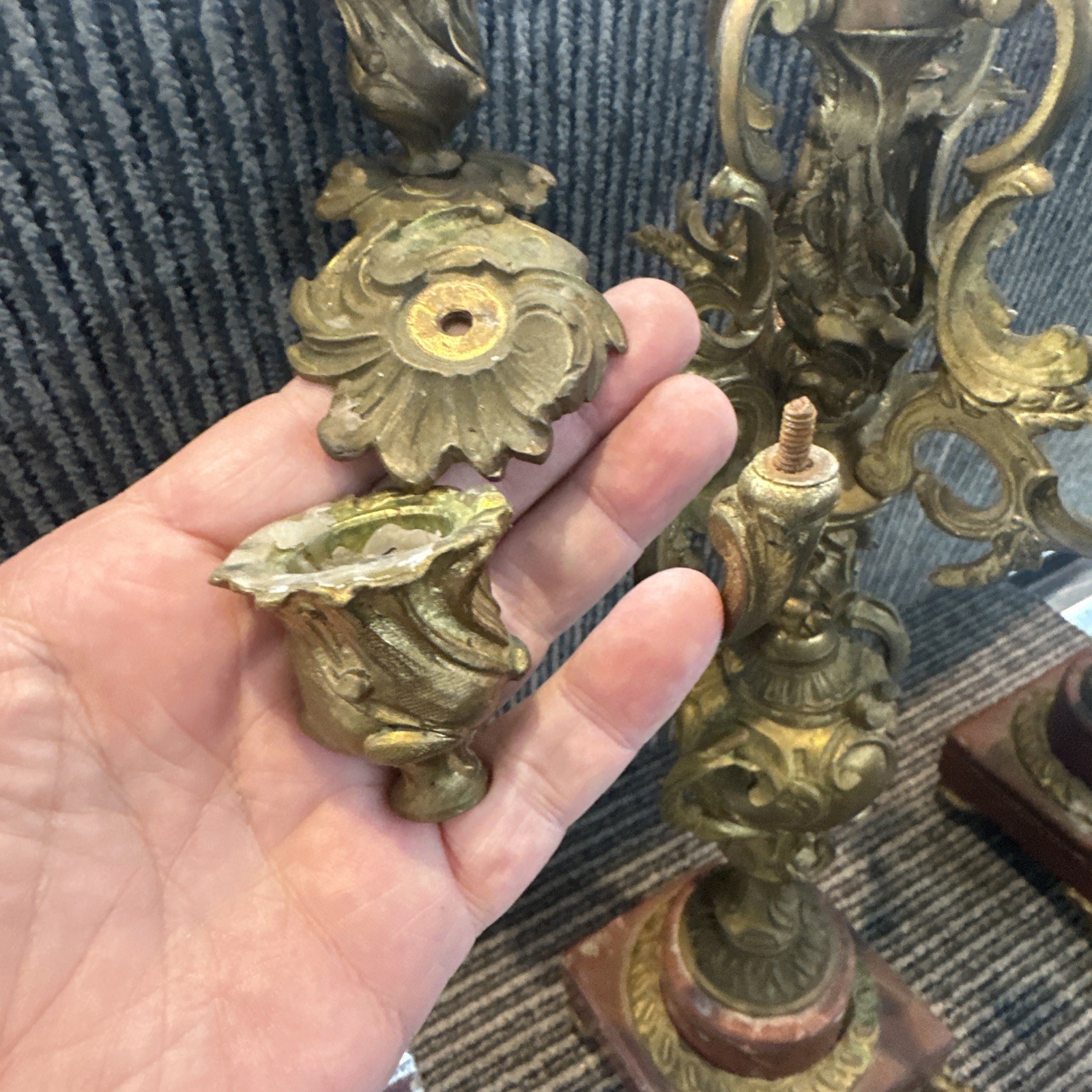 Pair Antique 20” Ornate Bronze Candle Holders Candelabra’s 8 Candles Total