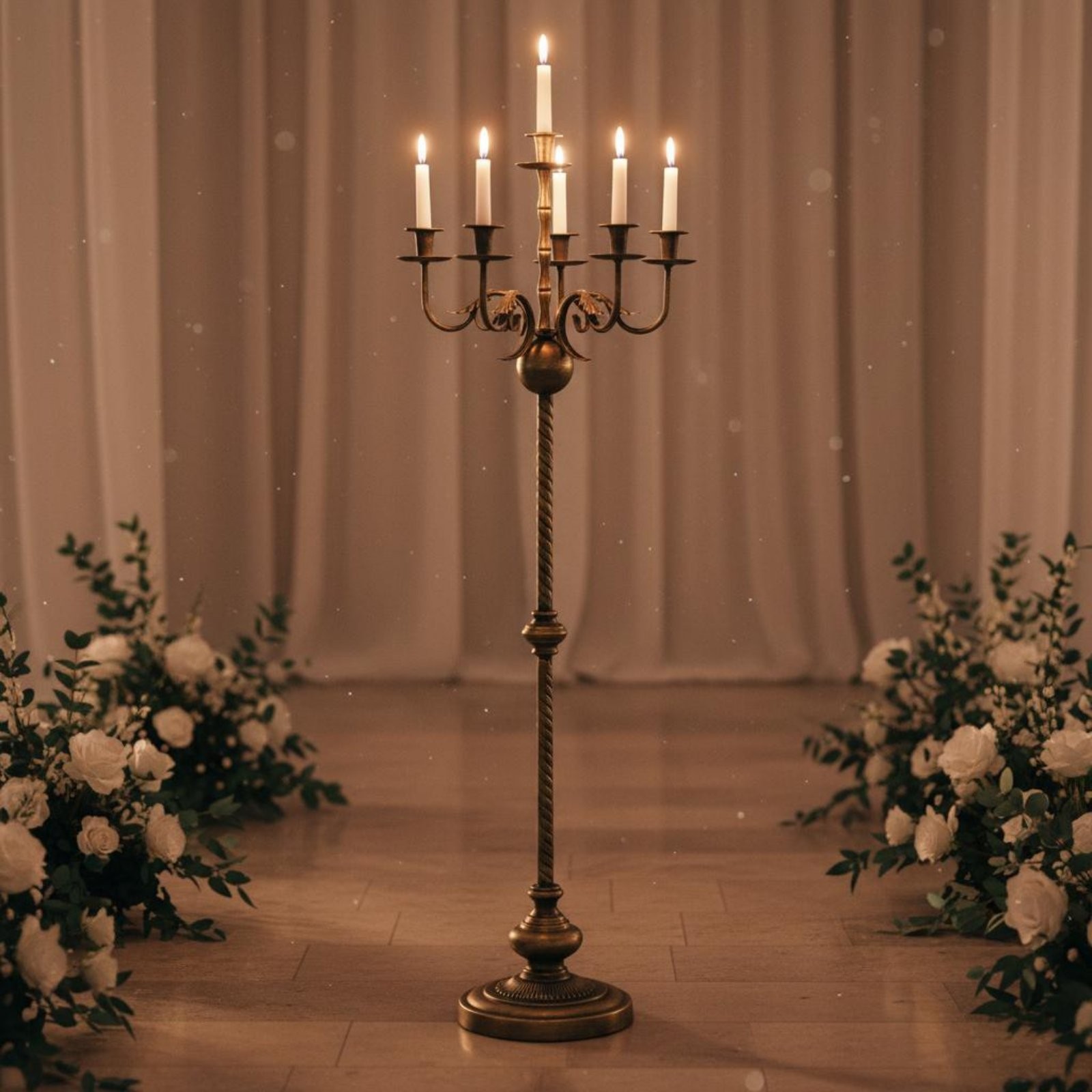 Bronze Finish Candle Stand Wrought Iron Vintage Design Candelabra