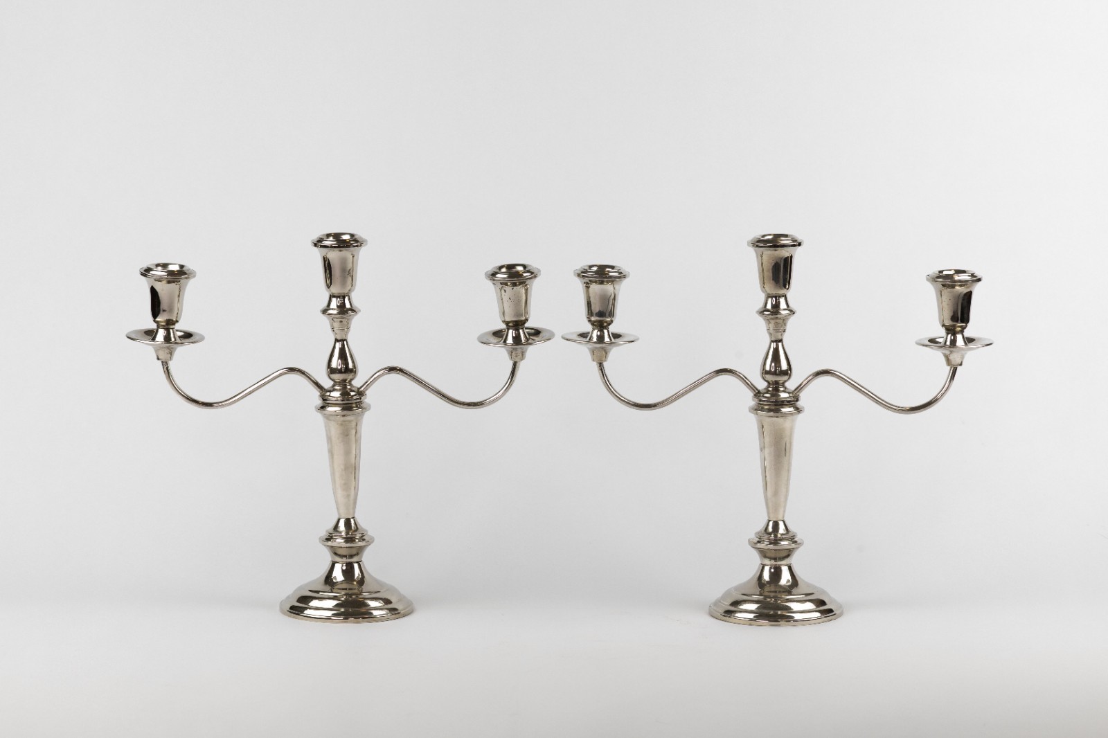 Elegant Vintage Three Arm Silverplate Candelabras – Set Of Two Unbranded