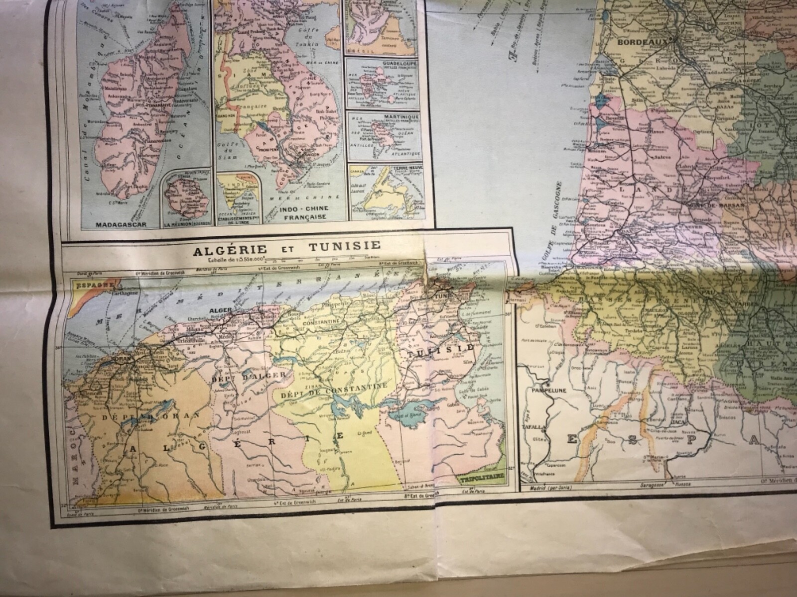 WW1 Nouvelle Carte France Map 41″ Alphonse Taride French Territories Belgique