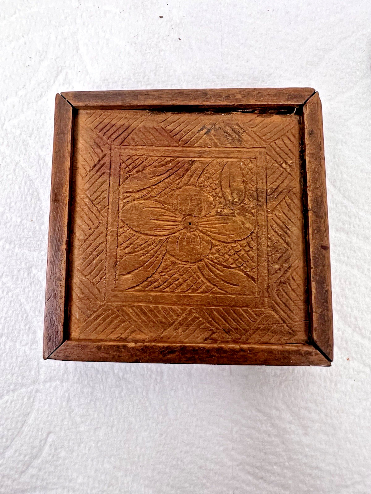 Antique Wood Puzzle in Box Open Fretwork Floral Victorian Design Miniature